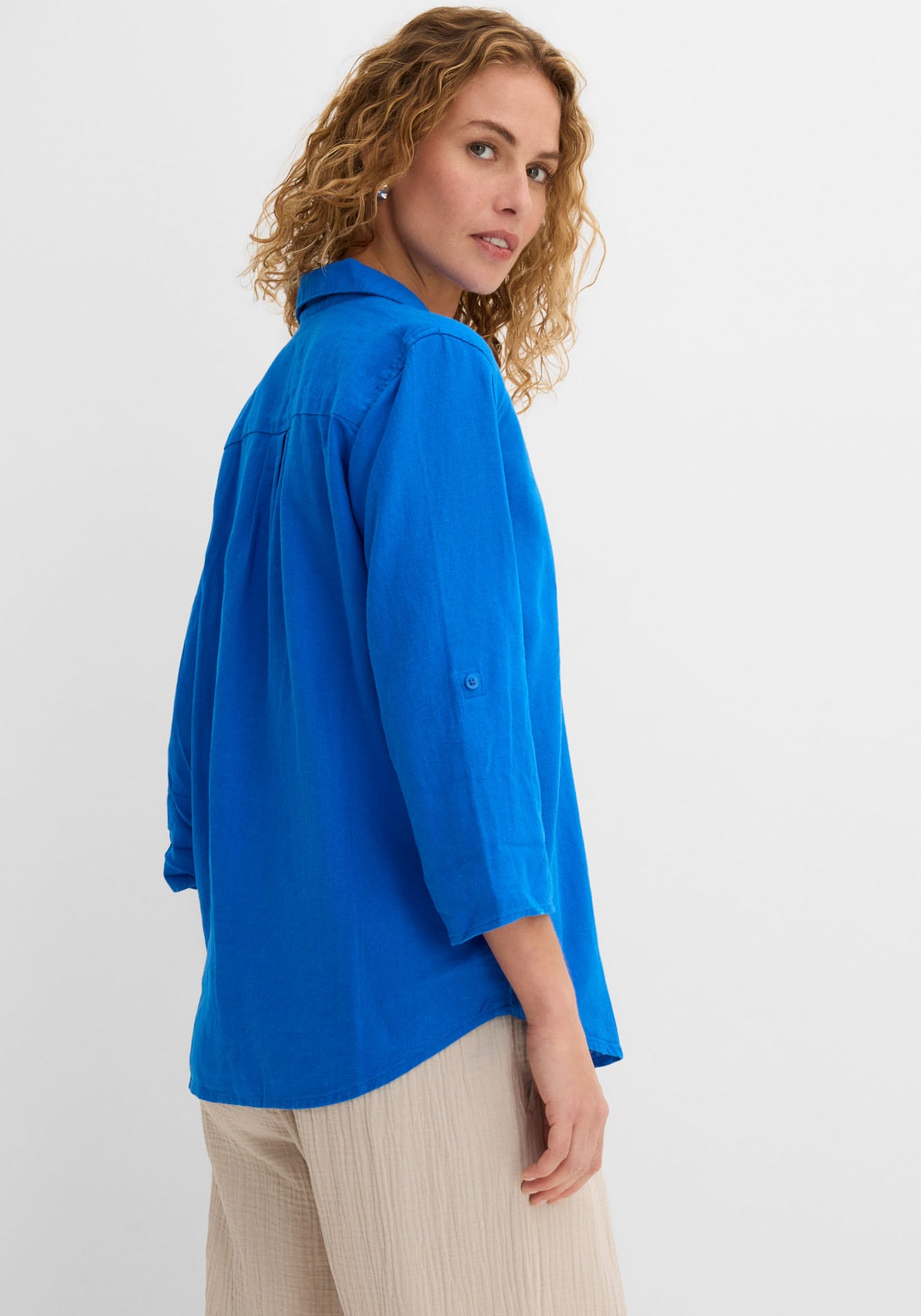 bonprix Langarmbluse »3/4-Arm Bluse mit Leinen« figurumspielende Passform, für vielseitige Alltagslooks