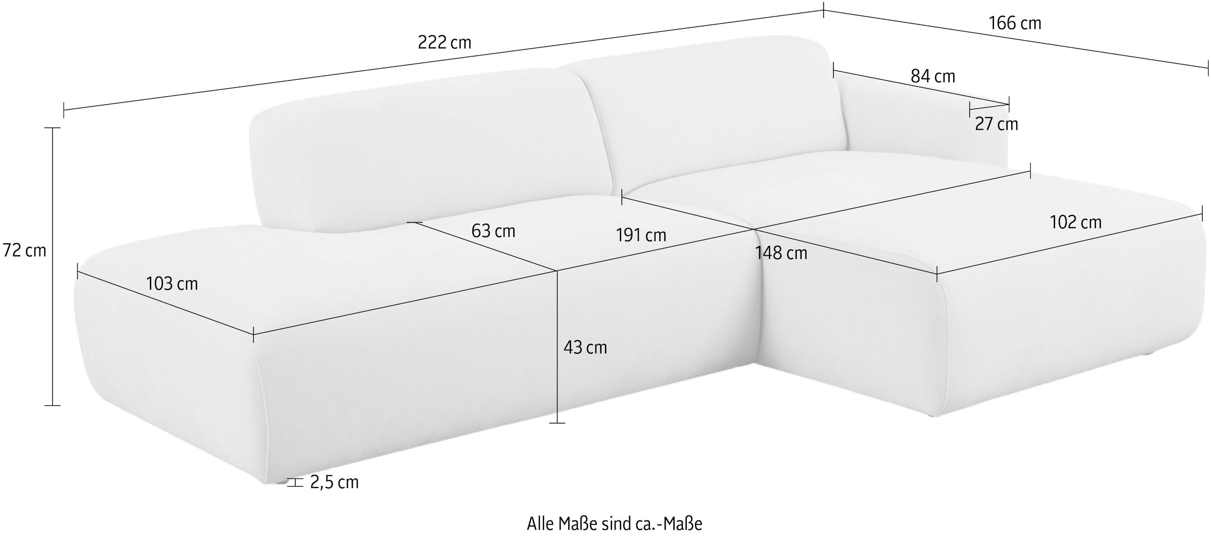 andas Ecksofa »Myrland«, Breite 222 cm, Chenille, Easy Clean Stoff, mit Kaltschaum