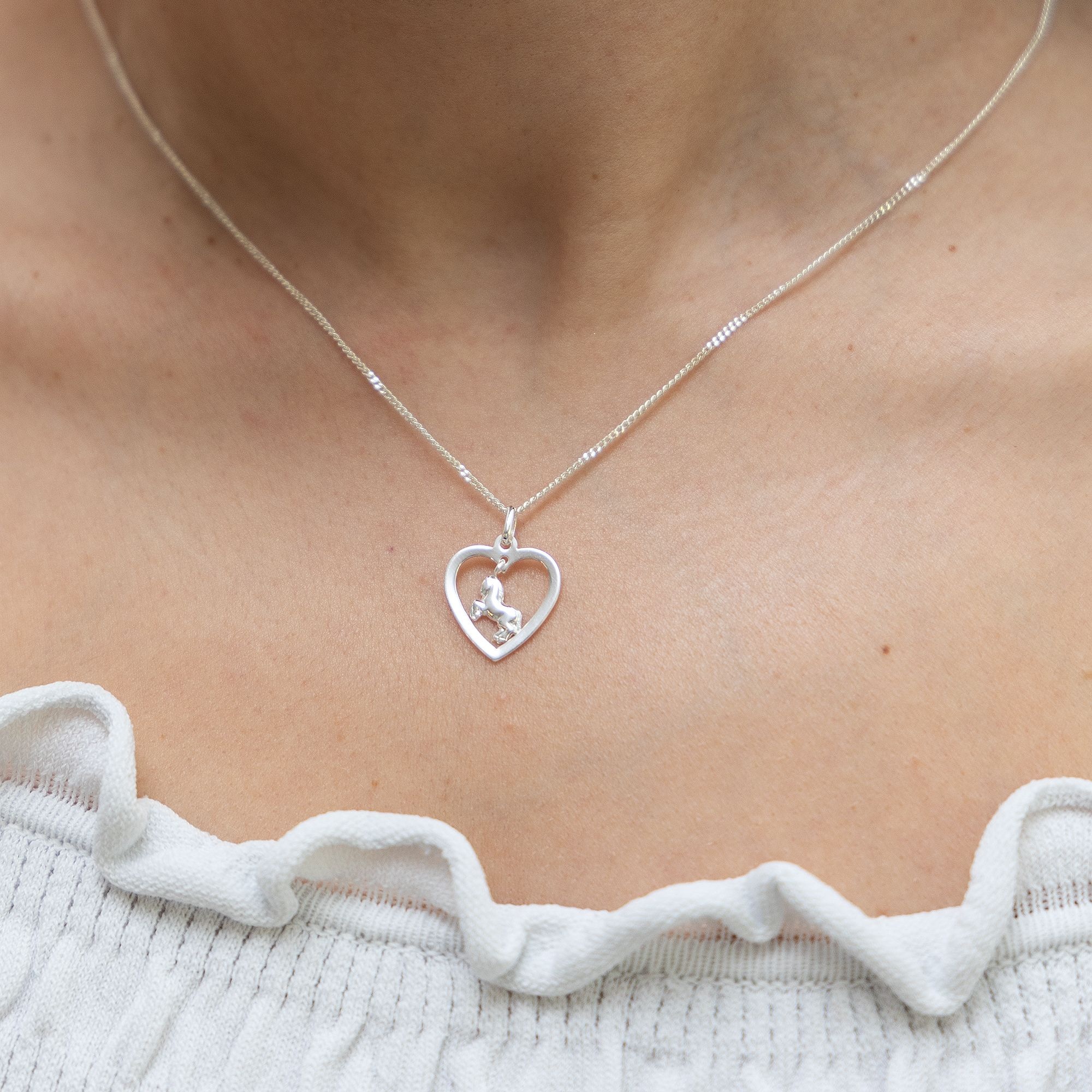 Zeeme Kette mit Anhänger »Silber 925 mit Herz und Pferde-Anhänger 45cm lang«
