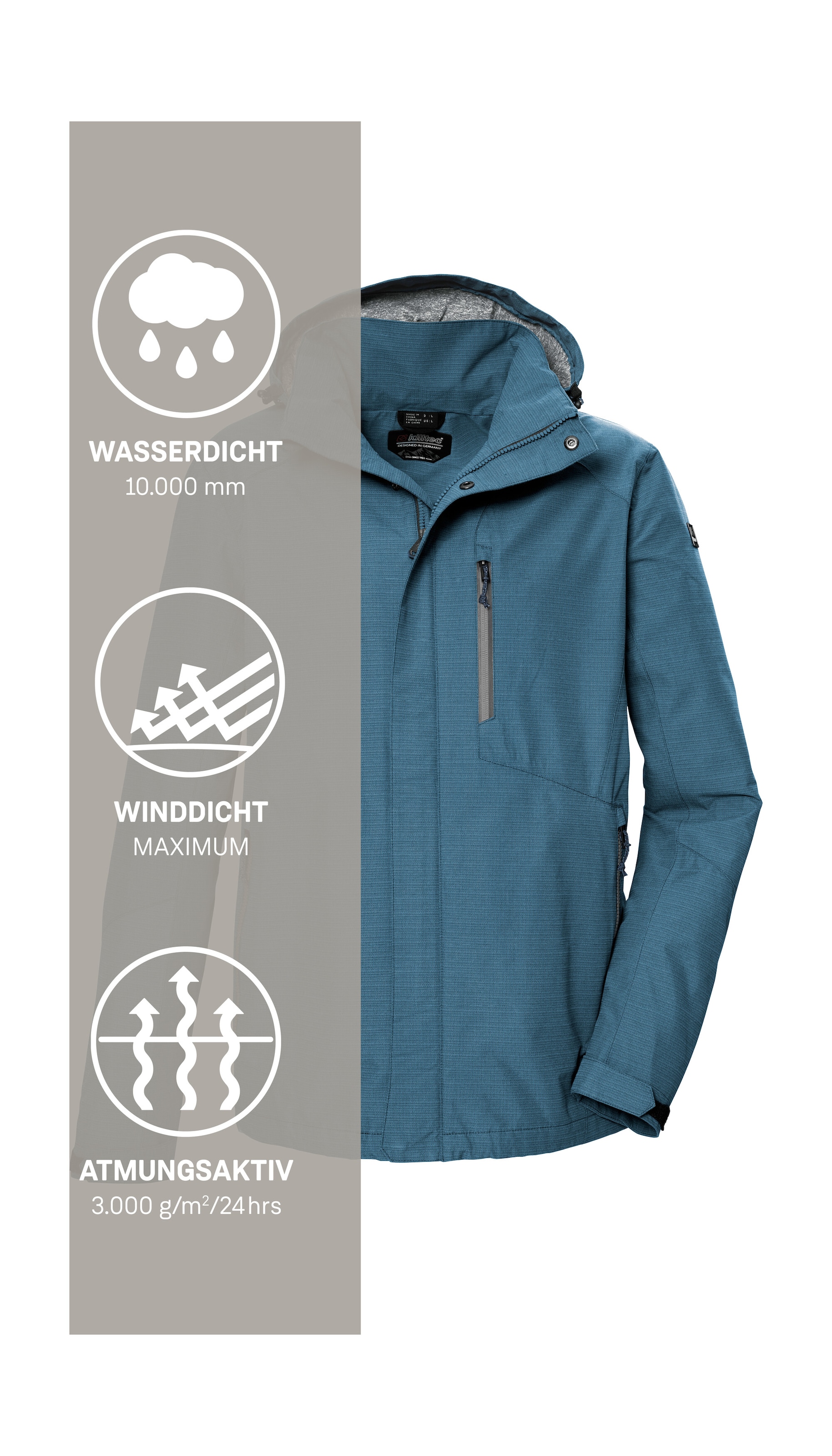 Killtec Funktionsjacke »KOS 256 MN JCKT« Wasser- und winddichte Herrenjacke, atmungsaktiv, abnehmbare Kapuze