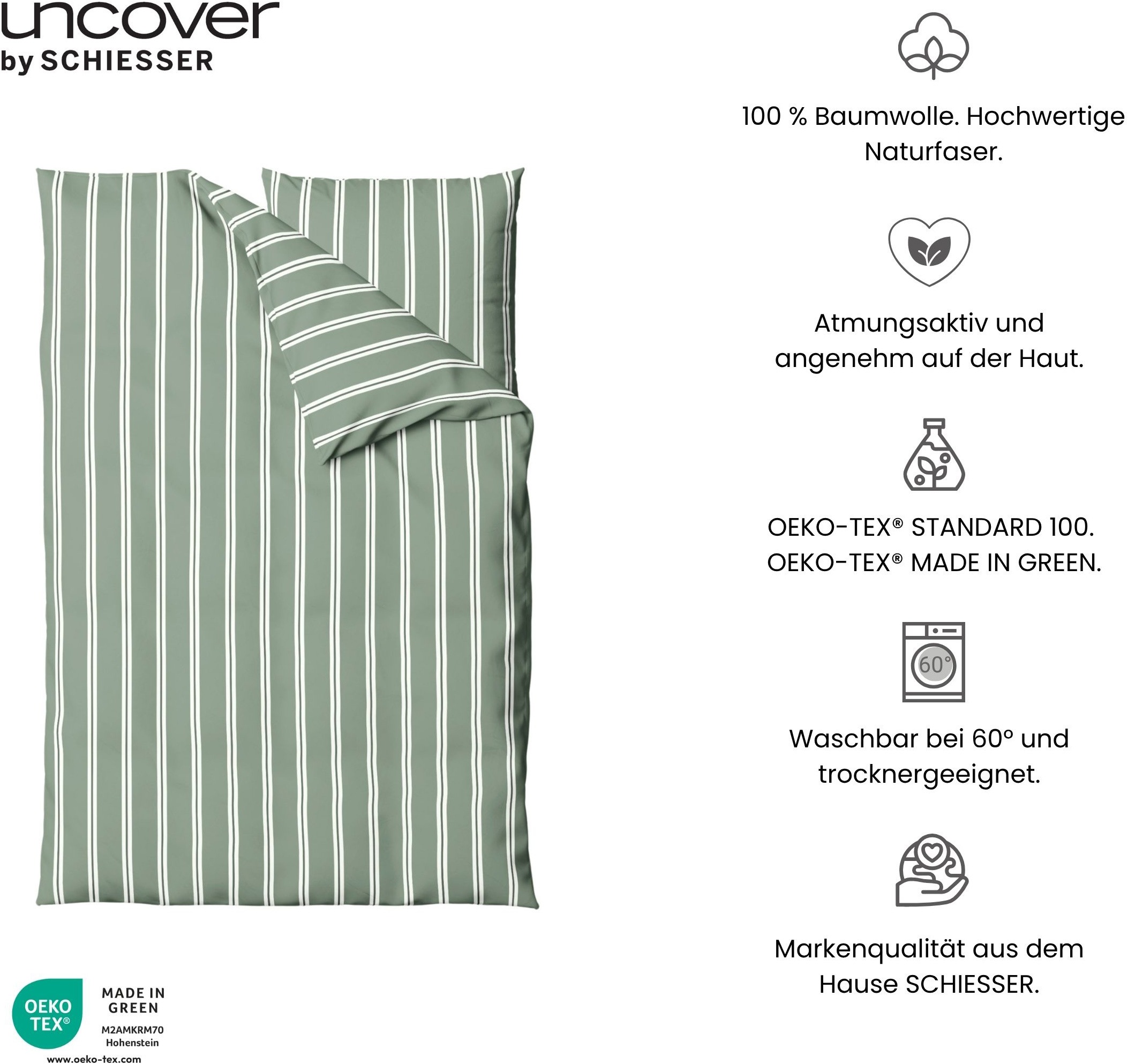 uncover by SCHIESSER Bettwäsche »Colorado mit Streifen in angesagten Farben, 135x200 cm + 80x80 cm« 2 Stk. OEKO-TEX® MADE IN GREEN