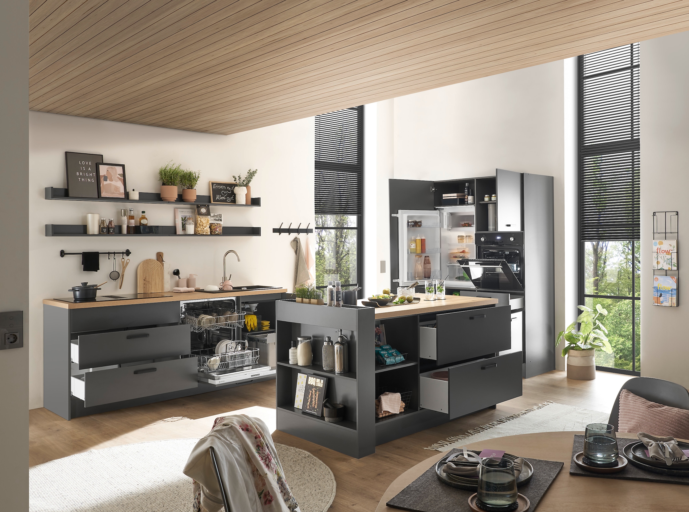 BASIC by Balculina Küchenzeile »Mykonos, Küchenzeile BxHxT 326x205x60«, Breite 326 cm, wahlweise mit E-Geräten, mit Softclose-Funktion