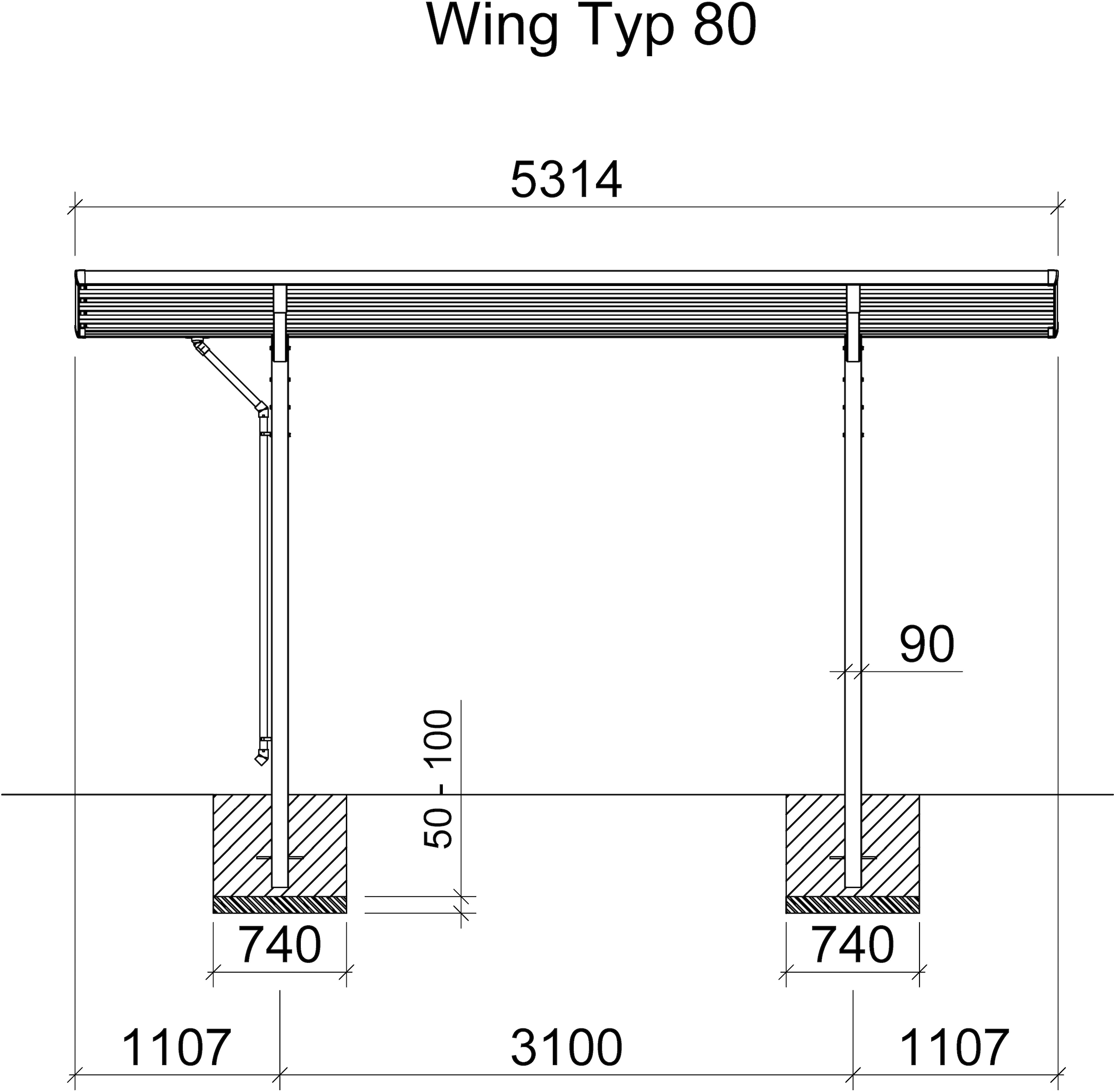 Ximax Einzelcarport »Wing Typ 80«, Aluminium, 253 cm, Anthrazit