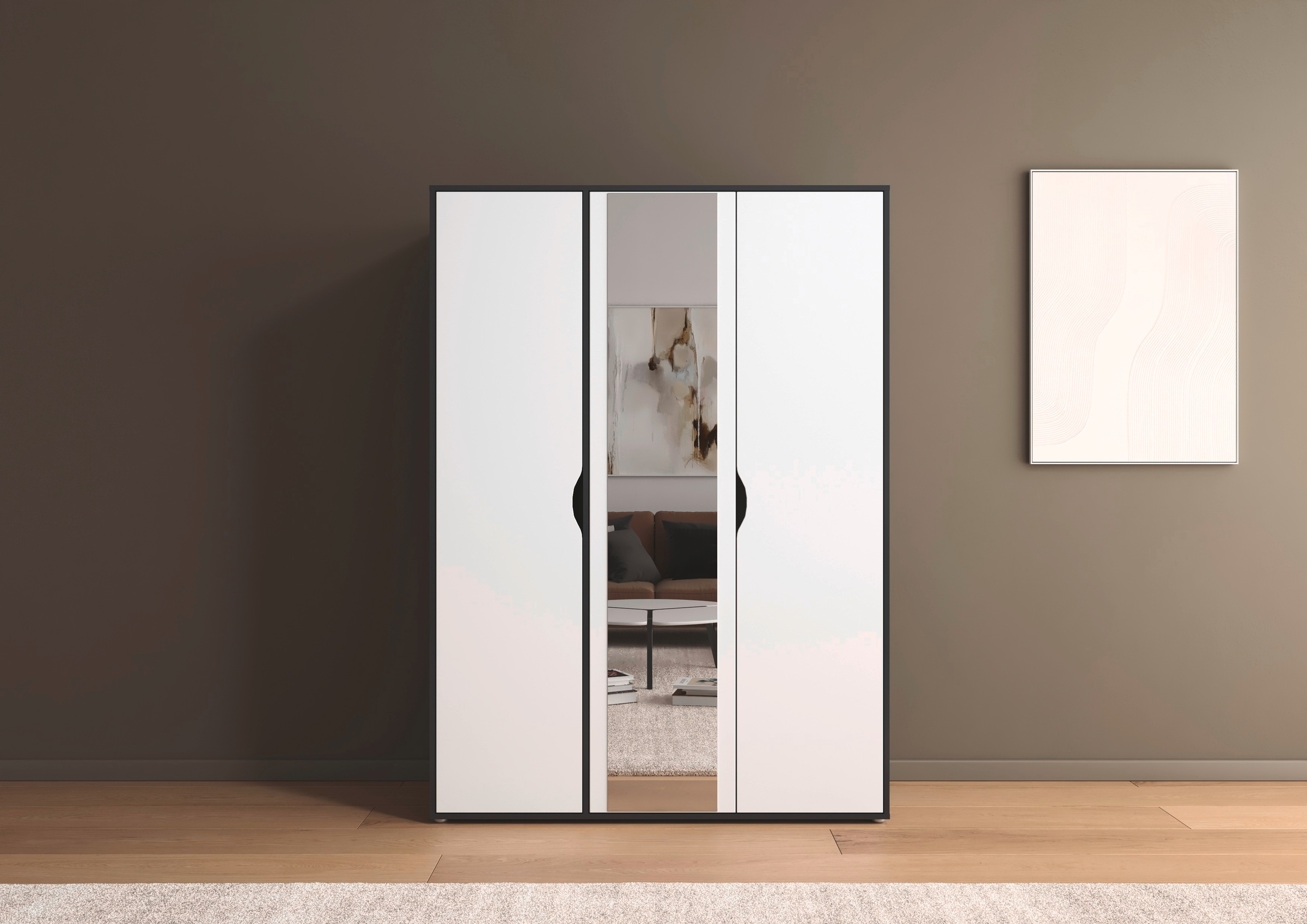 rauch Drehtürenschrank »Kleiderschrank Schrank Garderobe Wäscheschrank NARAI mit Spiegel«, (in 3 verschiedenen Ausstattungen BASIC/CLASSIC/PREMIUM), Griffausfräsungen für eine grifflose Optik TOPSELLER MADE IN GERMANY