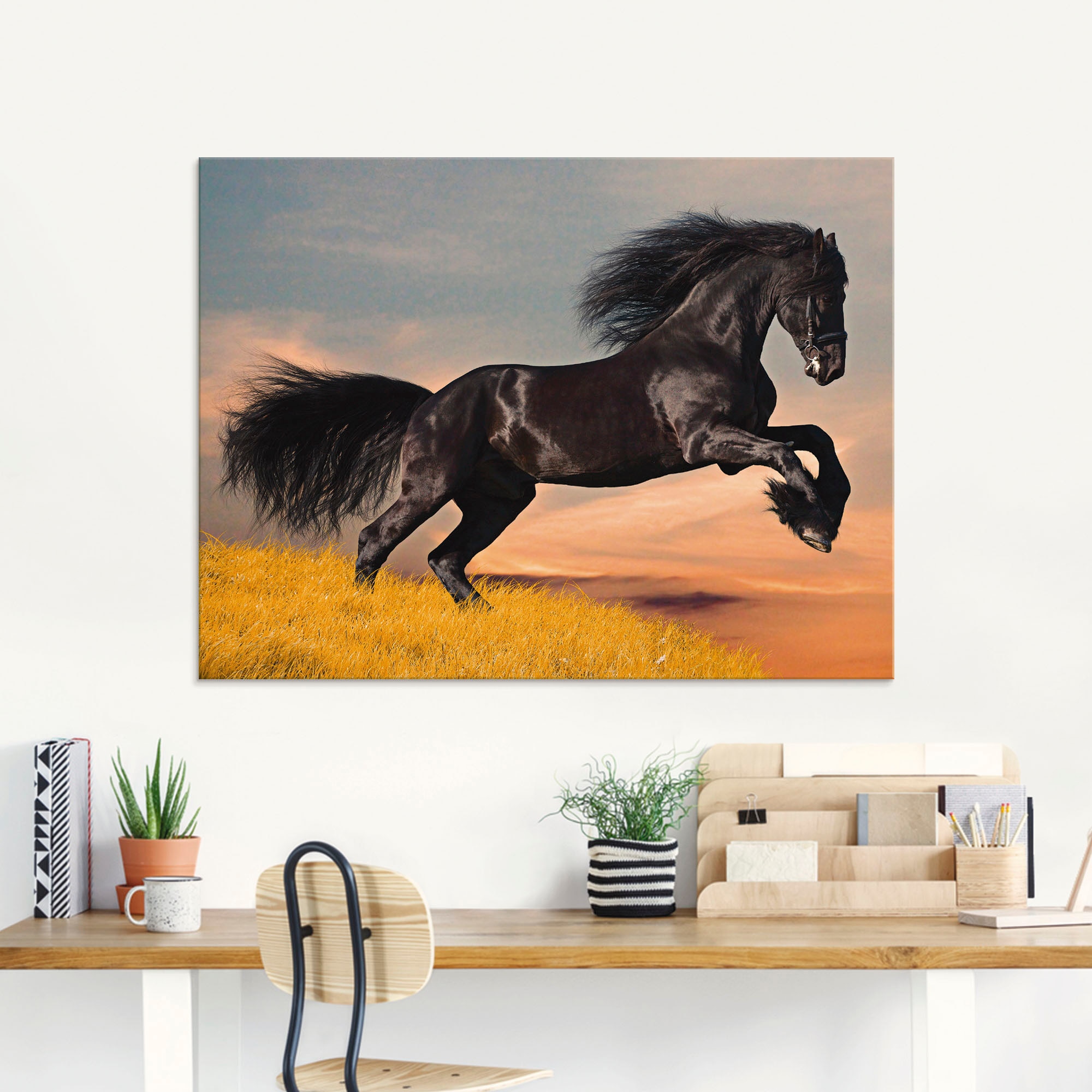 Artland Glasbild »Friesischer Hengstgalopp«, Haustiere, (1 St.), in verschiedenen Größen