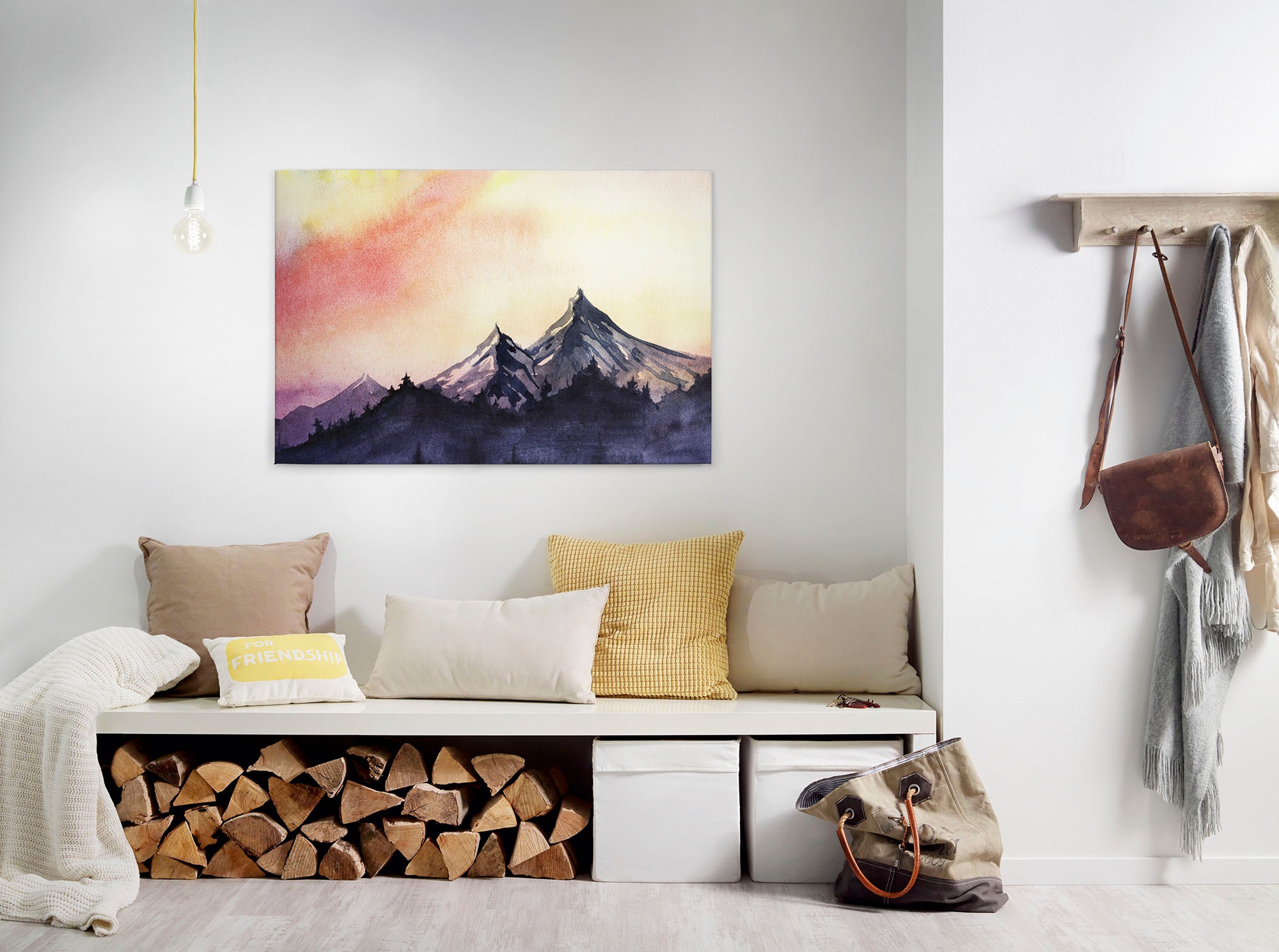 Bricoflor Berg Aquarell Auf Leinwand Keilrahmen Bild Mit Berglandschaft In günstig online kaufen