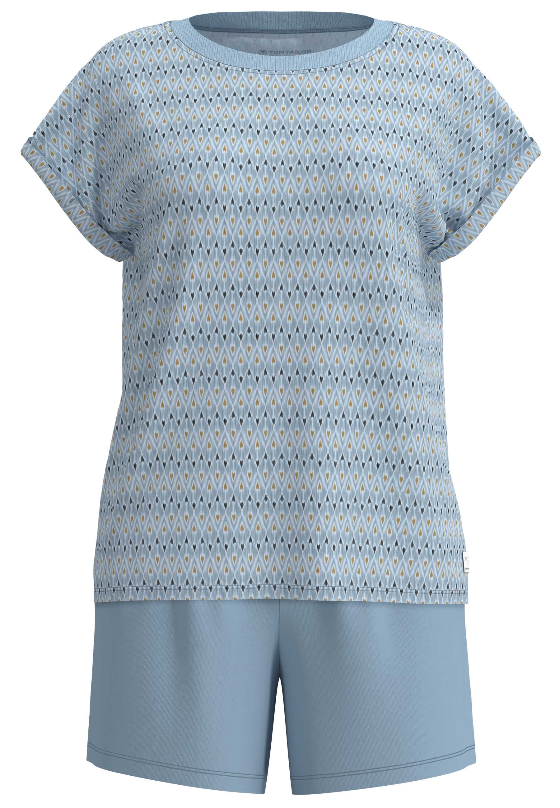 TOM TAILOR Shorty Kurzarm, Rundhalsausschnitt, gestreift, Baumwollmix