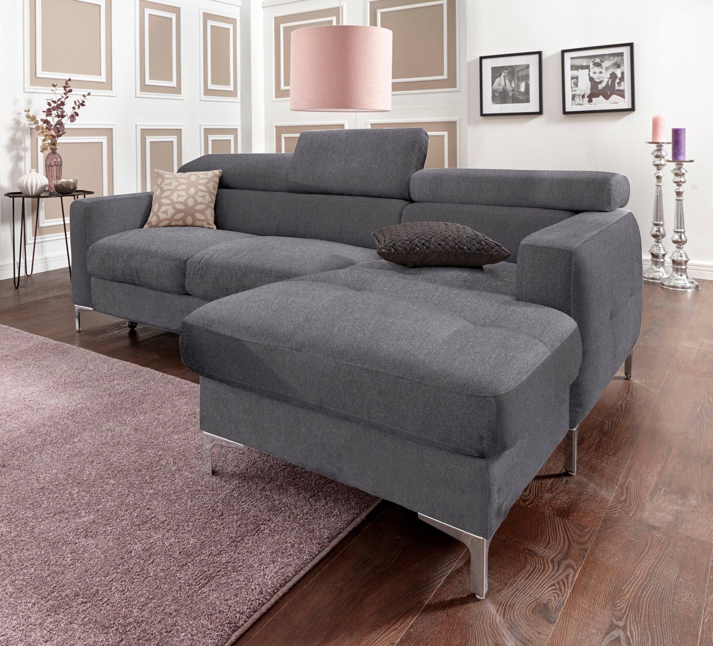 COTTA Polstergarnitur »Sammy L-Form«, (Set), Set bestehend aus: Ecksofa mit Kopfteilverstellung & Hocker