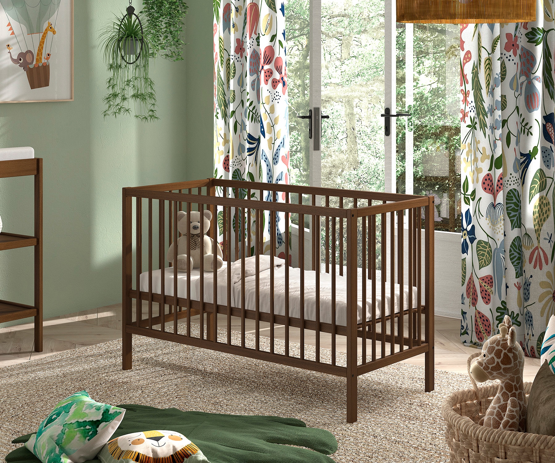 Vipack Babybett »DINO, ideal für Ihr Kinderzimmer, Made in Europe, Buche massiv« 60/120cm, Liegehöhe 3-fach höhenverstellbar, Buche Nussbaumfarbig