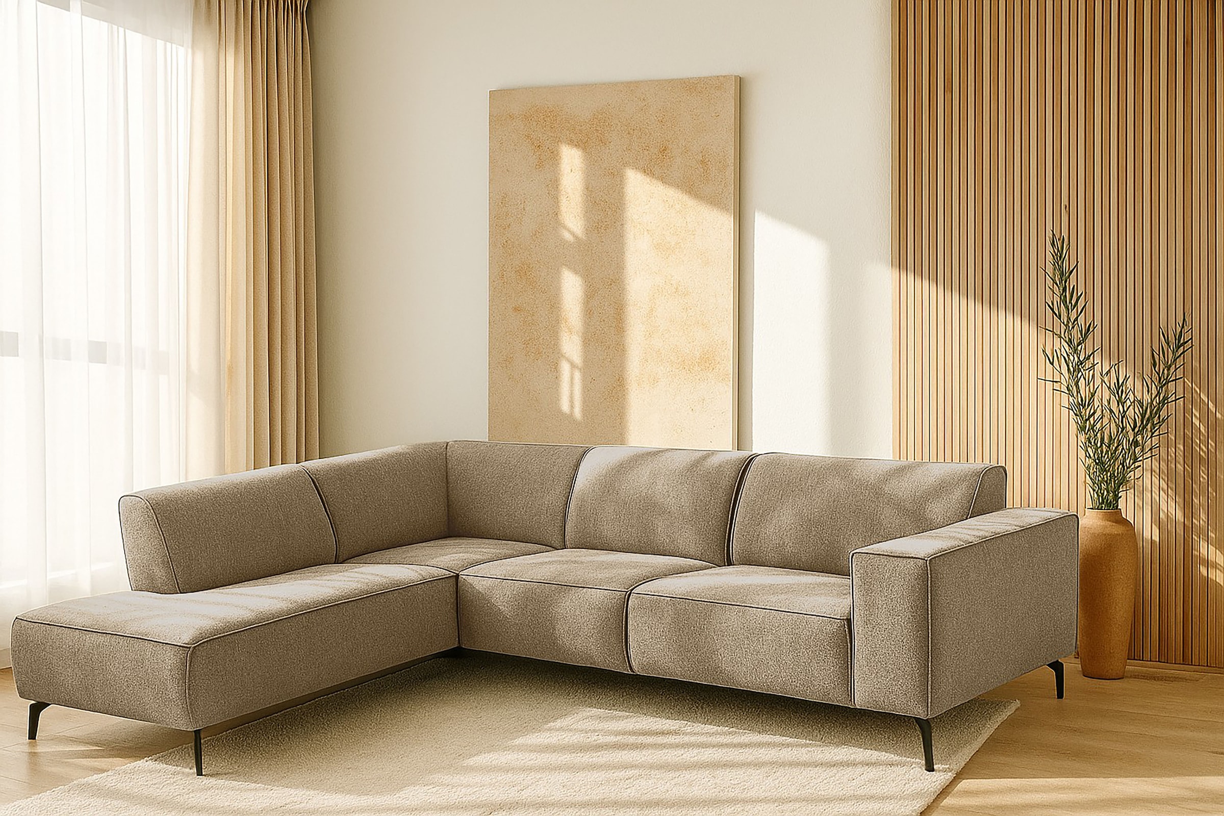 Places of Style Ecksofa Lorcan, in Lederoptik oder Strukturstoff lieferbar