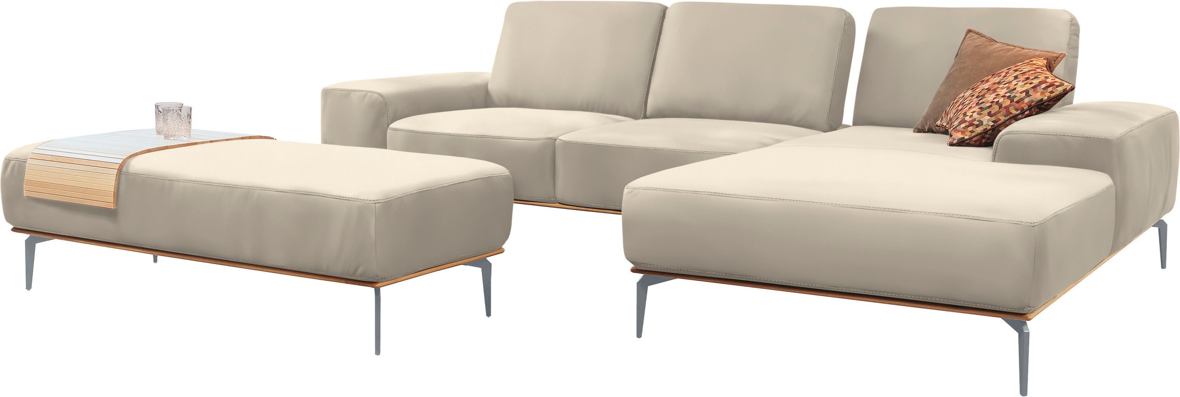 W.SCHILLIG Ecksofa »run, Designsofa mit tollem Sitzkomfort, bequem, L-Form«, mit elegantem Holzsockel, Füße in Silber matt, Breite 299 cm