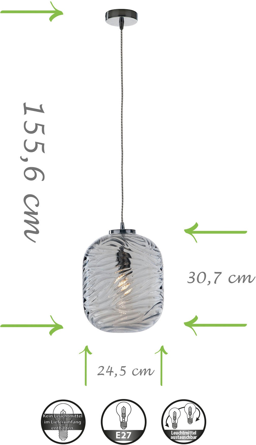 ECO-LIGHT Hängeleuchte »Nereide«, Leuchtmittel E27 | Leuchtmittel wechselbar, hochwertiges Glas