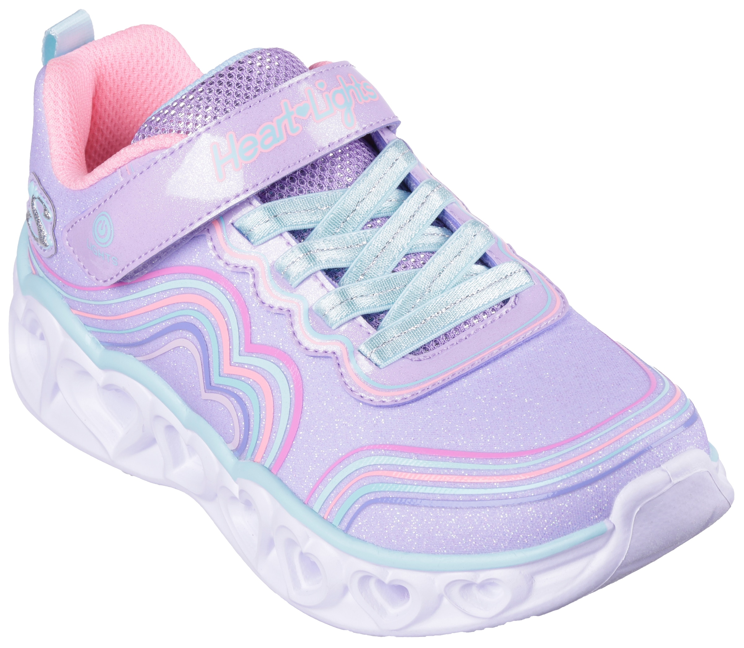 Skechers Sneaker »HEART LIGHTS«, Freizeitschuh, Klettschuh, Blinkschuh mit buntem Regenbogen Stitching