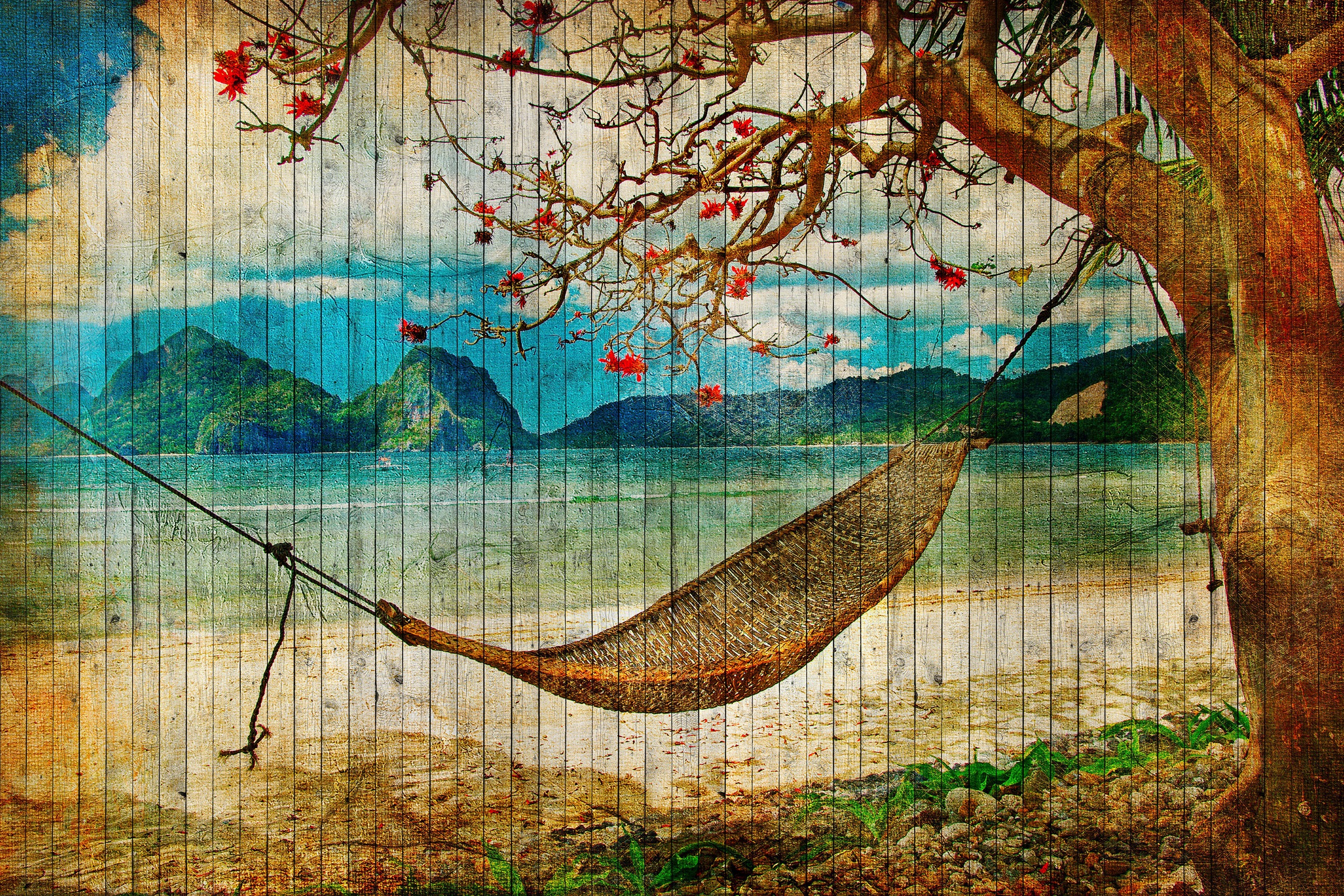 A.S. Création Leinwandbild »tahiti«, Kunst-Strand-Meer, (1 St.), Keilrahmen Bild Insel Leinwand-Bild Wohnzimmer modern Wandbild Kinder