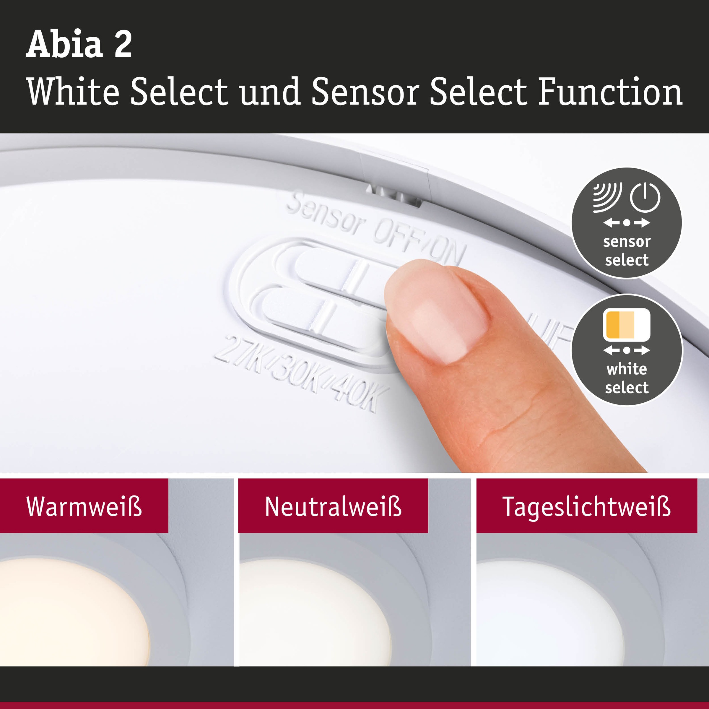 Paulmann LED Panel »Abia 2 WhiteSelect Sensor« LED-Modul 1 Stk. Farbwechsler Dämmerungsgesteuerter Bewegungsmelder (HF)