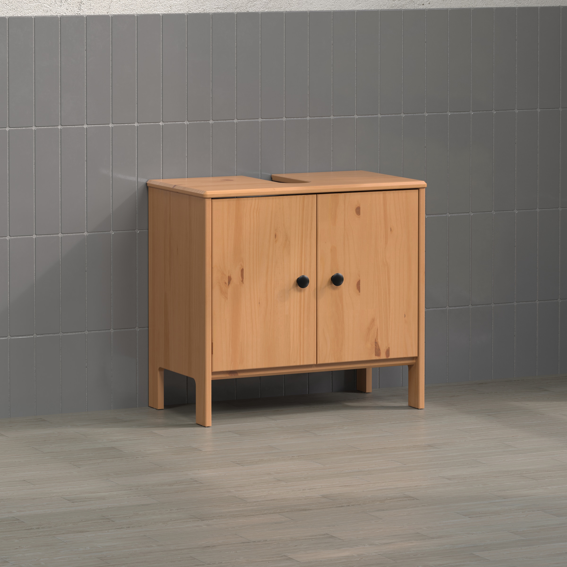 welltime Waschbeckenunterschrank »Kall«, (1 St.), Waschtisch aus Kiefer-Massivholz in Weiß oder Braun (honigfarben)