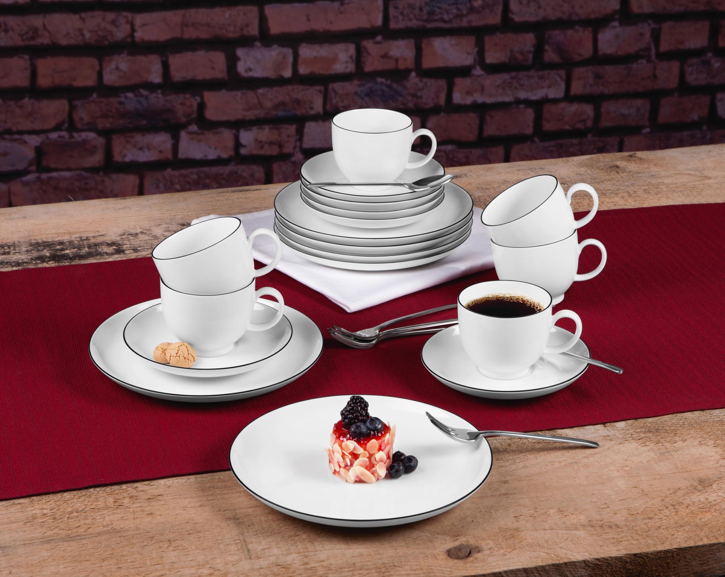 Seltmann Weiden Kaffeeservice »Geschirr-Set, Service Lido Black Line«, (Set, 18 tlg.), Tassen, Untertassen, Teller, 18 Teile, für 6 Personen, Made in Germany