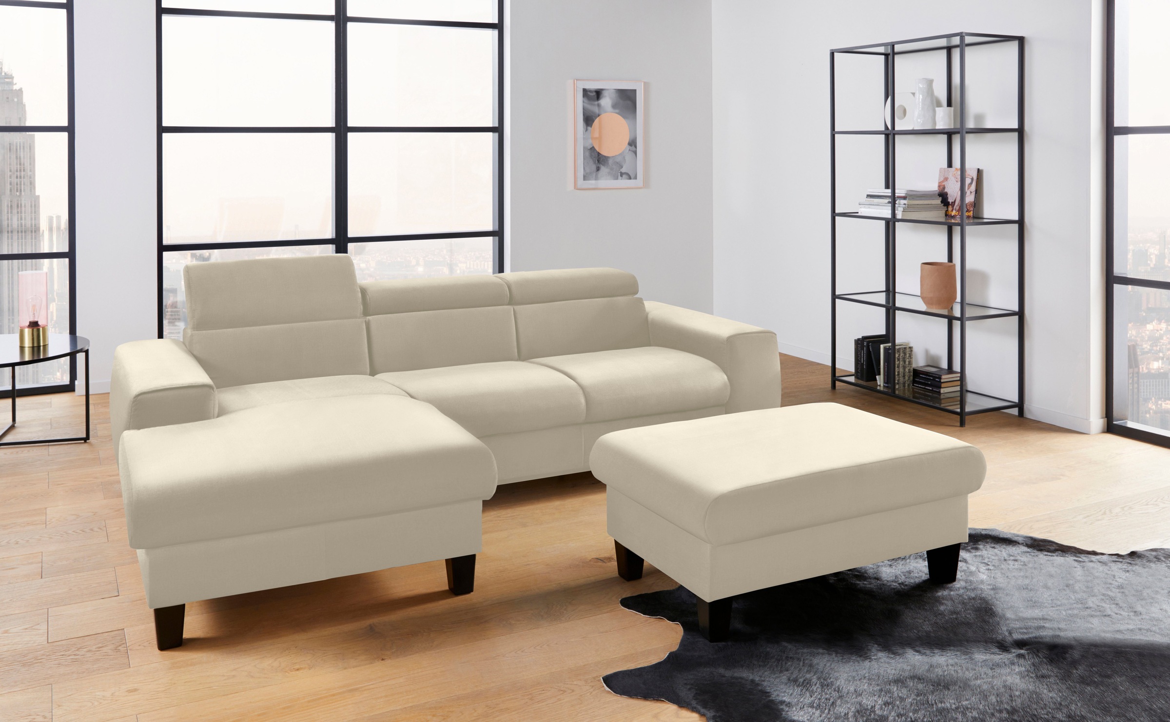 COTTA Polstergarnitur »Morven L-Form«, (Set), Set bestehend aus: Ecksofa mit Kopfteilverstellung & Hocker