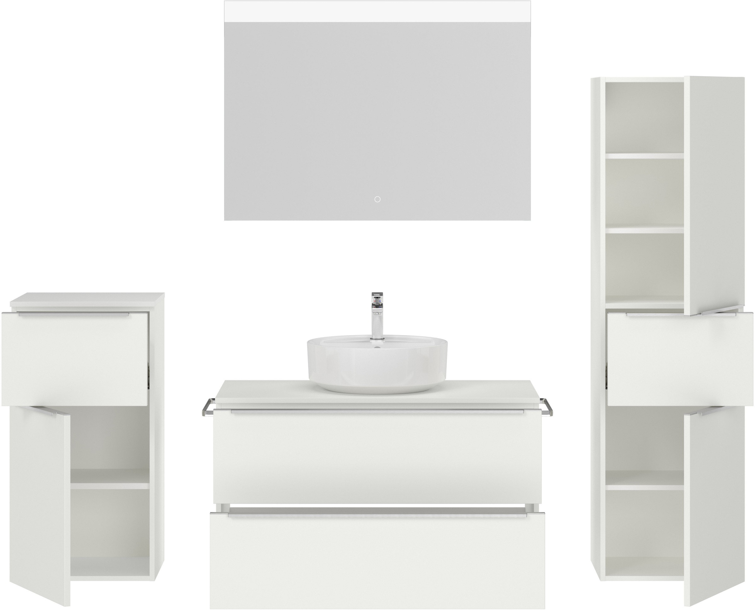 nobilia® Badmöbel-Set »Alvene«, (4 St., vormontiert, mit Soft-Close), inkl. Spiegel mit Touch-Sensor, in vier Breiten