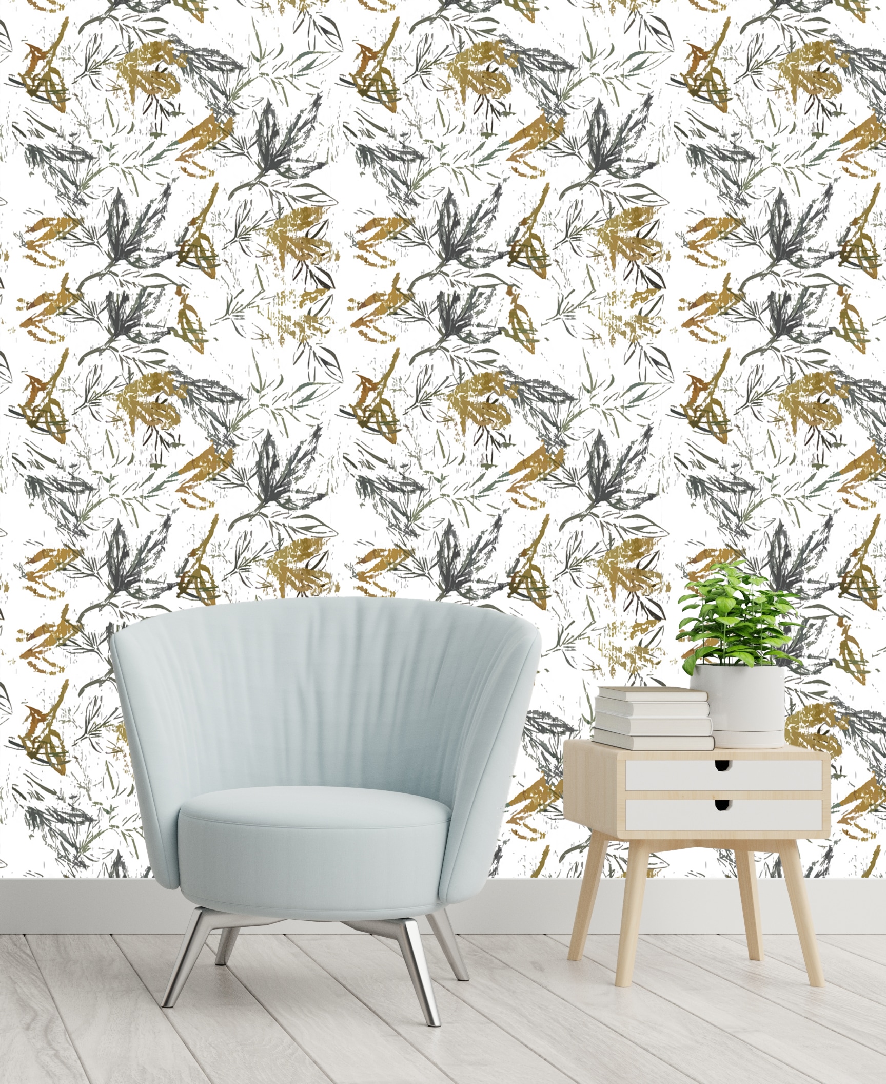queence Vinyltapete »Blätter III«, natürlich, 90x250cm, selbstklebend, kinderleichte Anbringung, Sticker