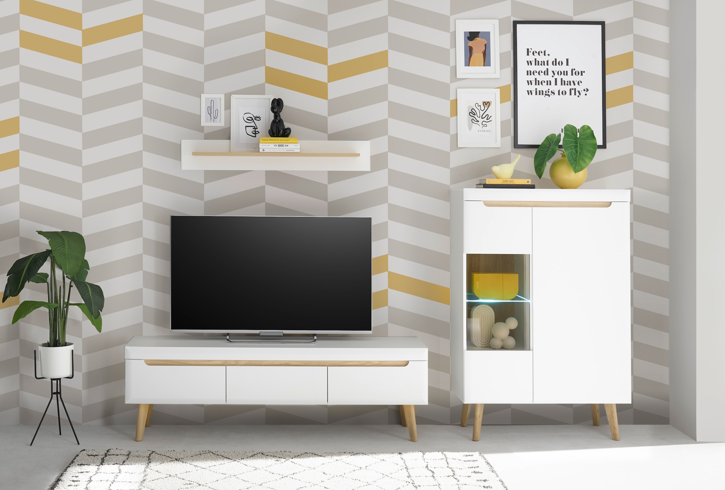 INOSIGN Wohnwand »Torge, Anbauwand, Schrankwand, Mediawand, Wohnzimmer-Set«, (Set, 3 St.), enthält 1 Vitrine, 1 Lowboard + 1 Wandboard, 270 cm breit