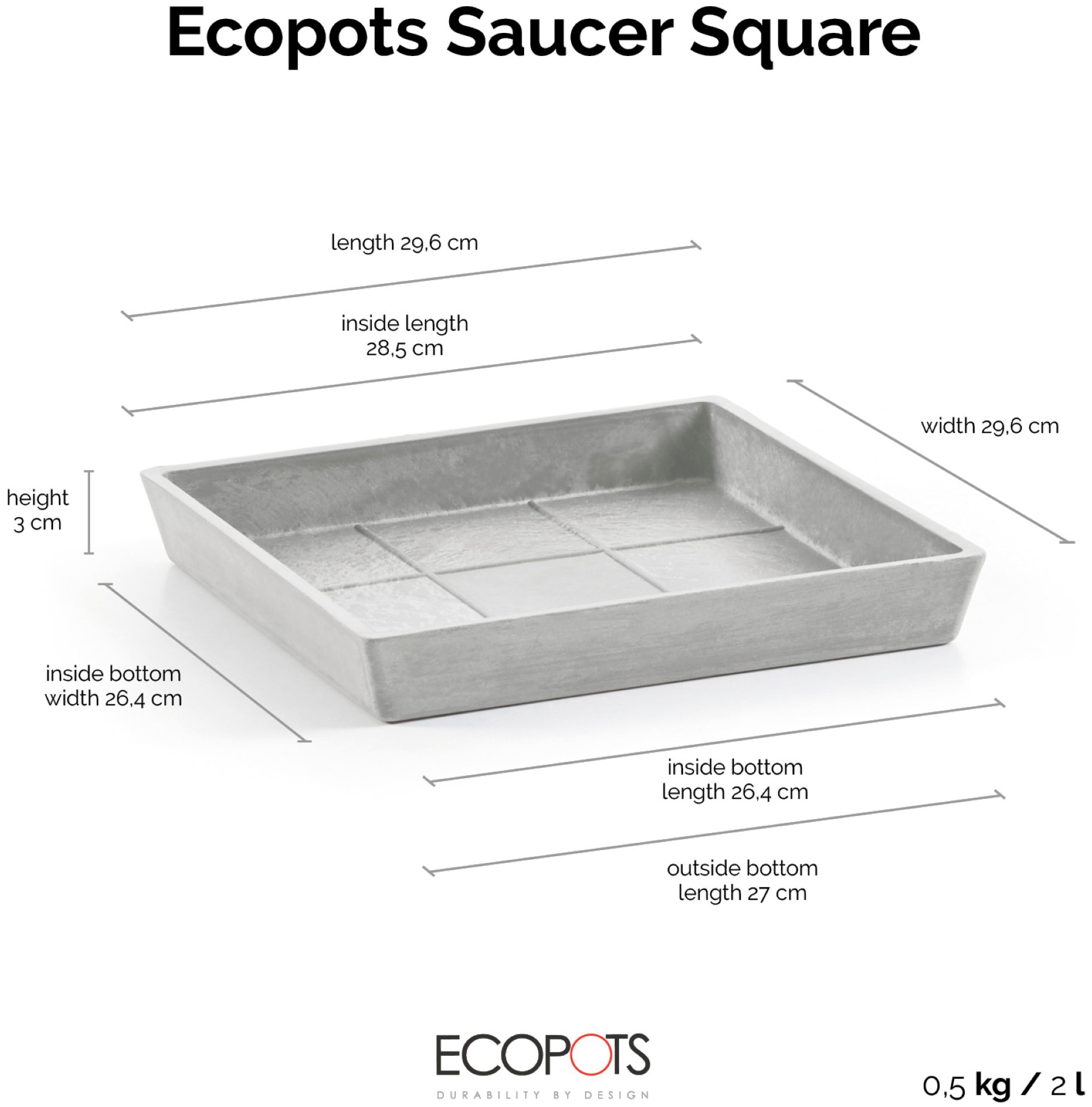 ECOPOTS Topfuntersetzer »Quadratisch 35 Weißgrau«, für innen und außen: frostsicher, bruchsicher und lichtbeständig