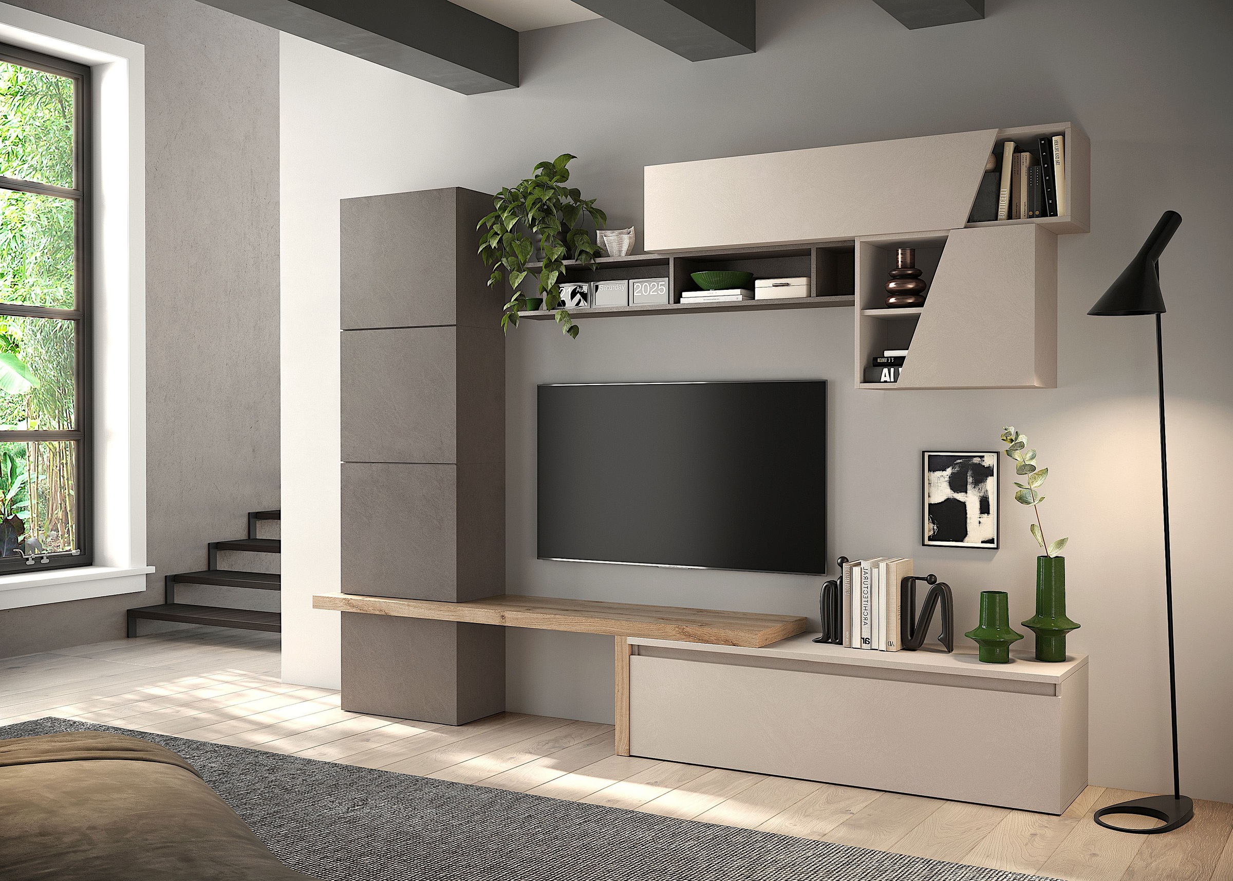 INOSIGN Wohnwand »INFINITY, 9tlg. Breite 280 cm, moderne Mediawand (Lowboard,«, (9 St.), T-Boden, 4x Hängewürfel, Würfel-Element, Wandregal, Hängeschrank)