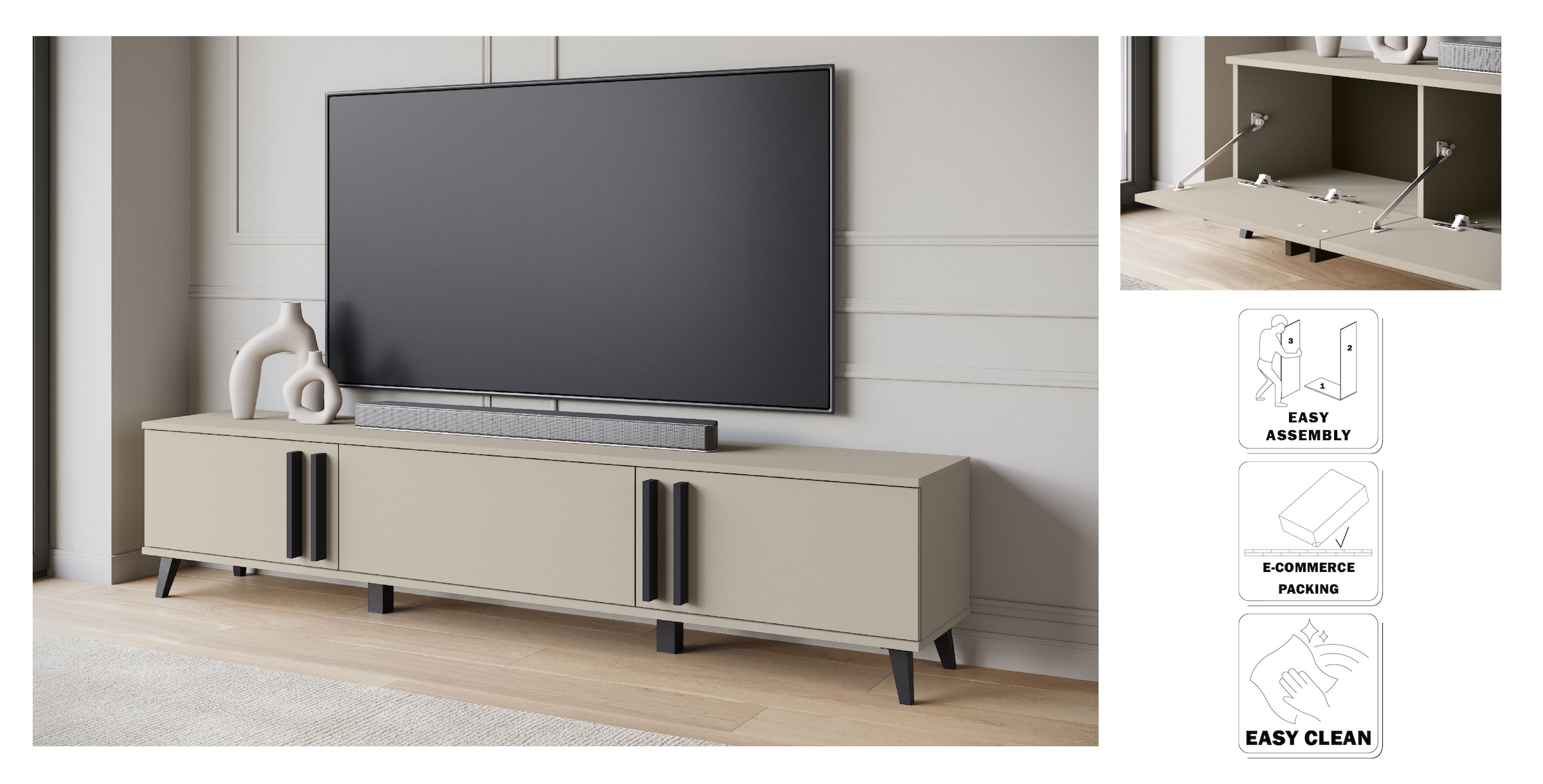 INOSIGN Lowboard »Helsinki, TV-Kommode Breite 180cm«, (1 St.), modernes Design, 3 Klapptüren
