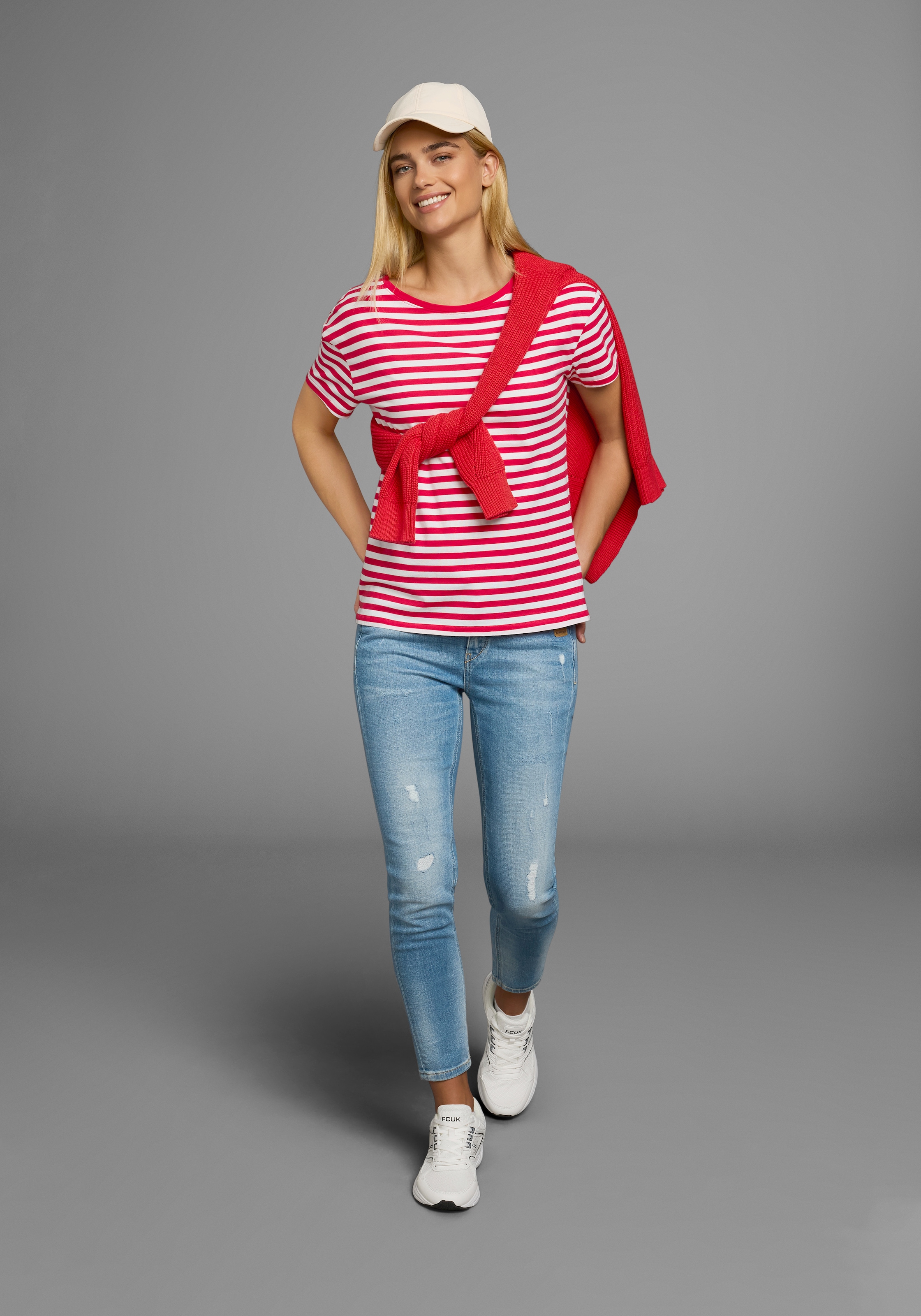 AJC T-Shirt Kurzarm,  taillierter Schnitt,  gestreift,  Rundhalsausschnitt