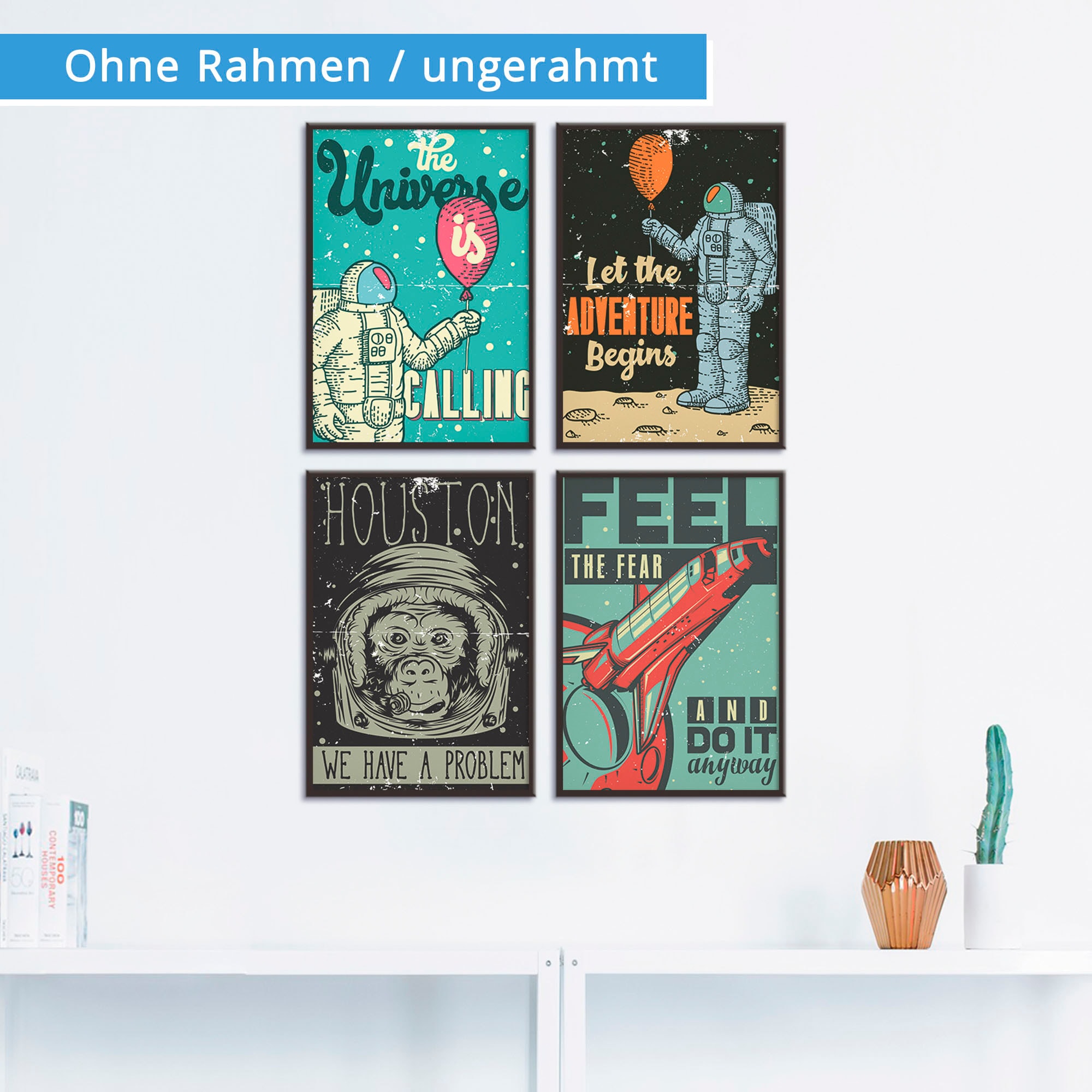 Artland Poster »Das Universum ruft Space Shuttle«, Sprüche & Texte, (4 St.), Poster, Wandbild, Bild, Wandposter