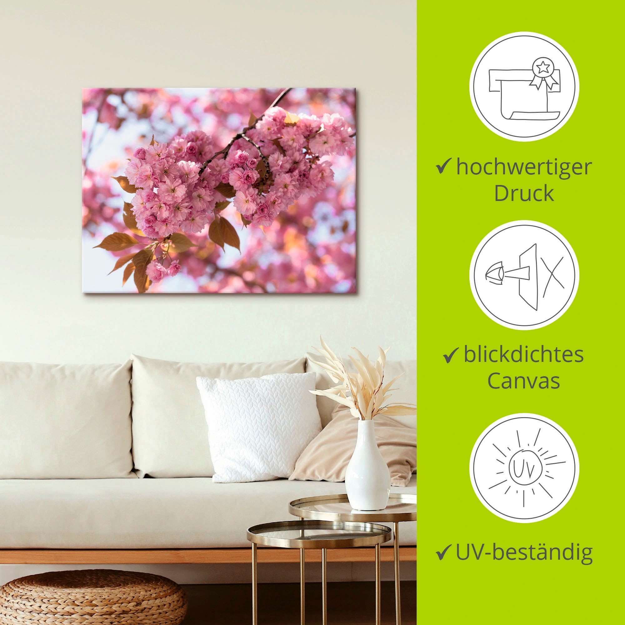 Artland Wandbild »Japanische Kirschblüte in Love I«, Blumen, (1 St.), als Leinwandbild, Poster, Wandaufkleber in verschied. Größen
