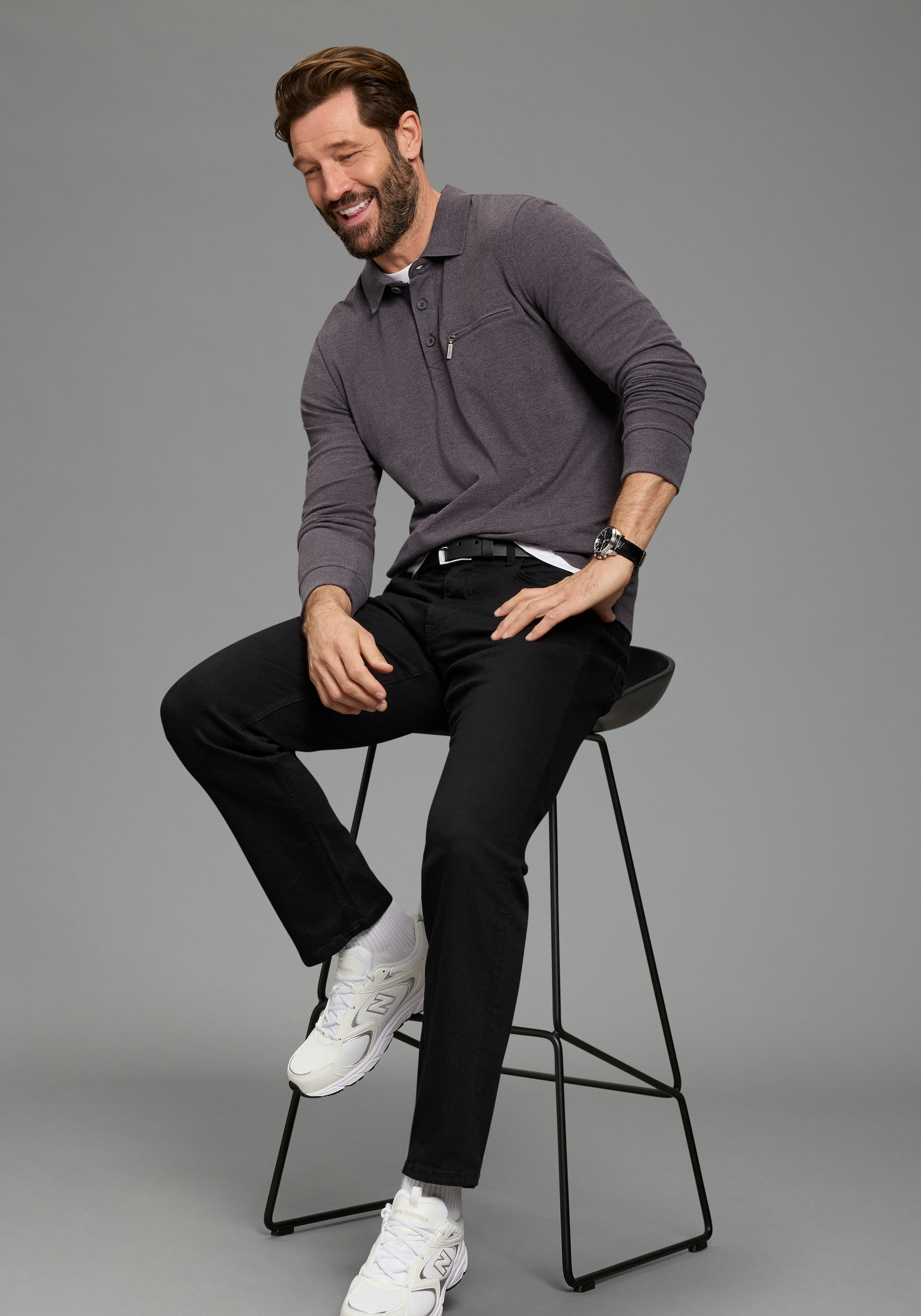 Man's World Langarm-Poloshirt »Neue Kollektion!« schmale Passform, Langarm, mit Reißverschlusstasche