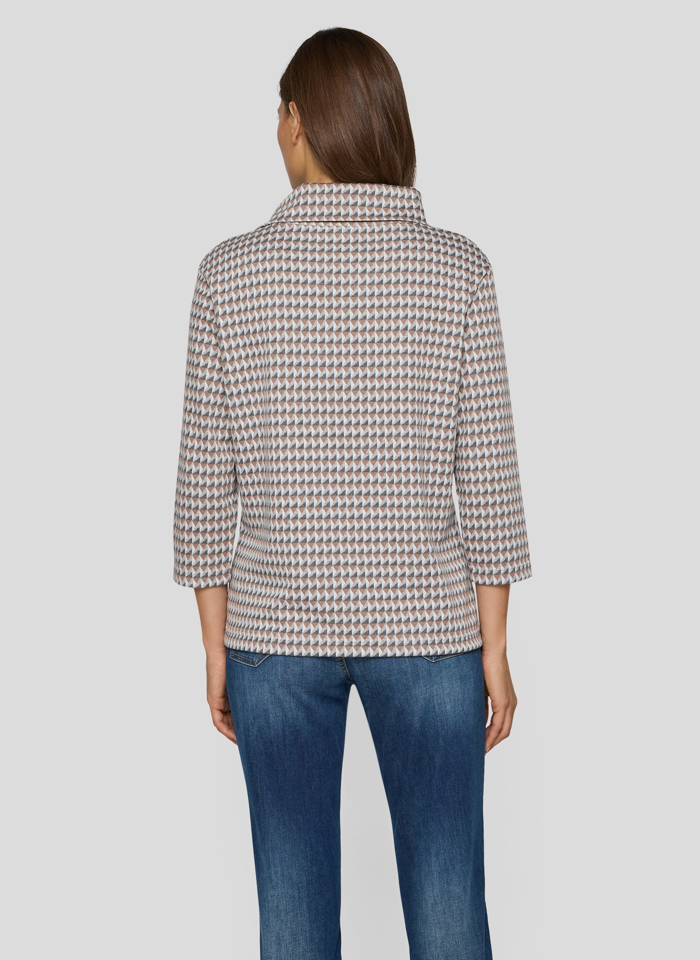 Rabe 3/4-Arm-Shirt mit grafischem Muster und Schalkragen mit Glitzersteinen