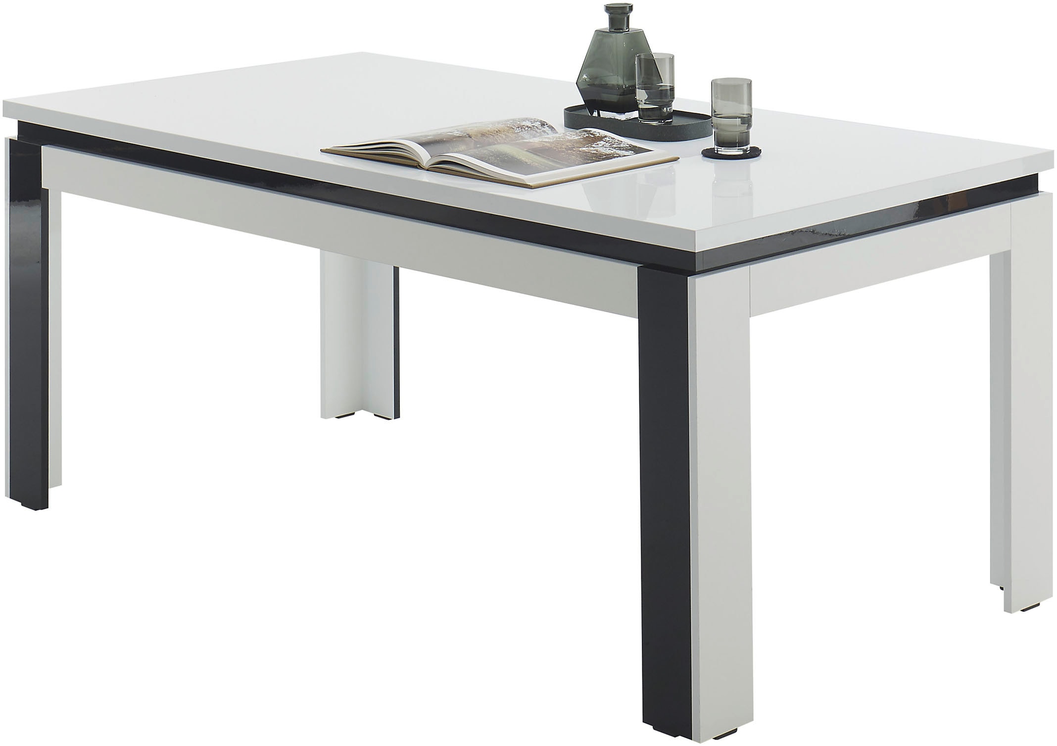 Stolkom Esstisch »Savona Esszimmertisch weiß hochglanz, BxHxT 180x78x90 cm«, Weiß und schwarz hochglanz, Flächenbelastung von ca. 90 kg