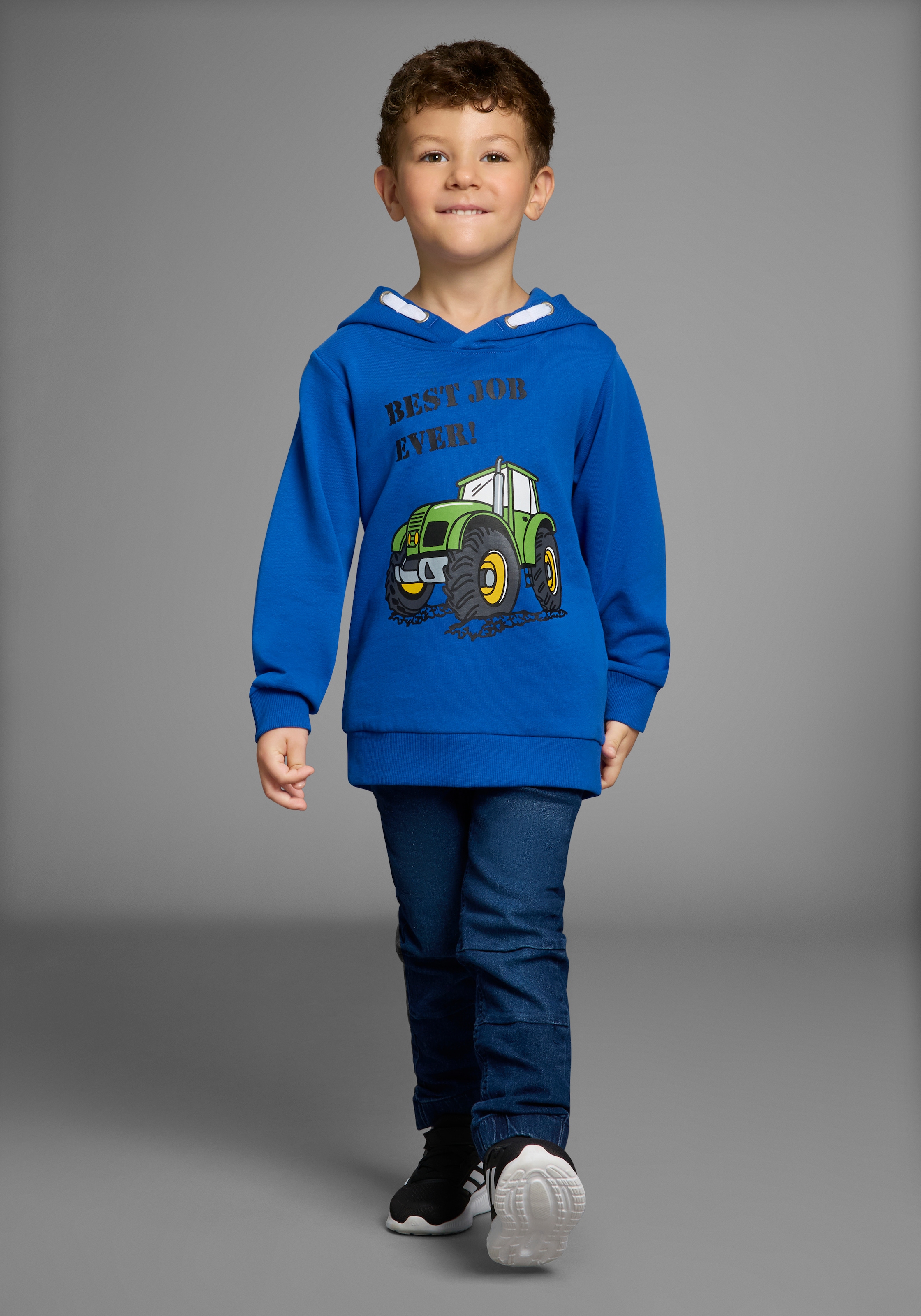 KIDSWORLD Kapuzensweatshirt »BEST JOB EVER!«, Kapuzensweatshirt mit Traktor-Print