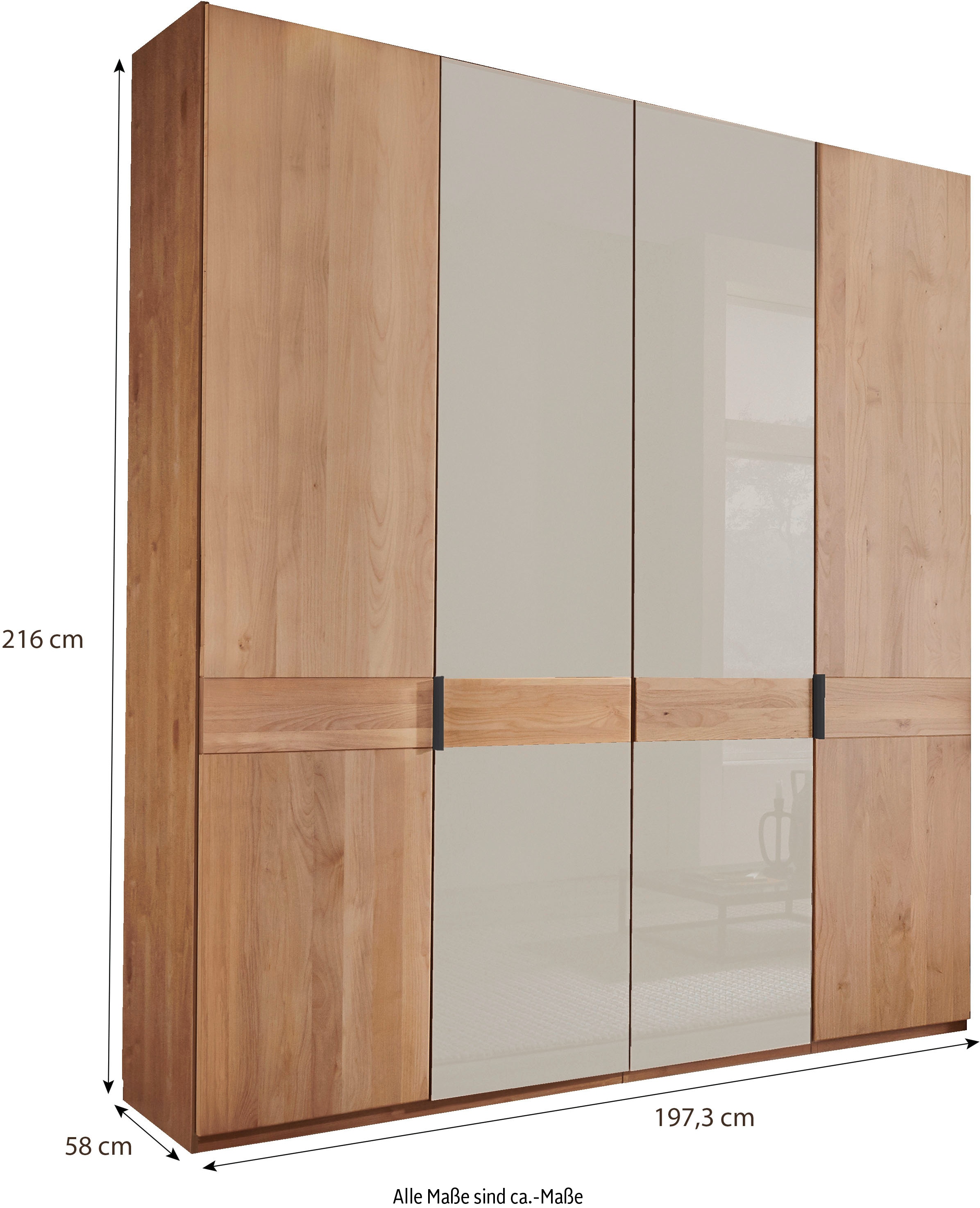 WIEMANN Drehtürenschrank »Cardiff, Massivholztüren in Kombination mit Glas- oder Spiegeltüren«, (4 Breiten, 2 Höhen 216/236cm auswählbar), hochwertiges Design in langlebiger Qualität, viel Stauraum