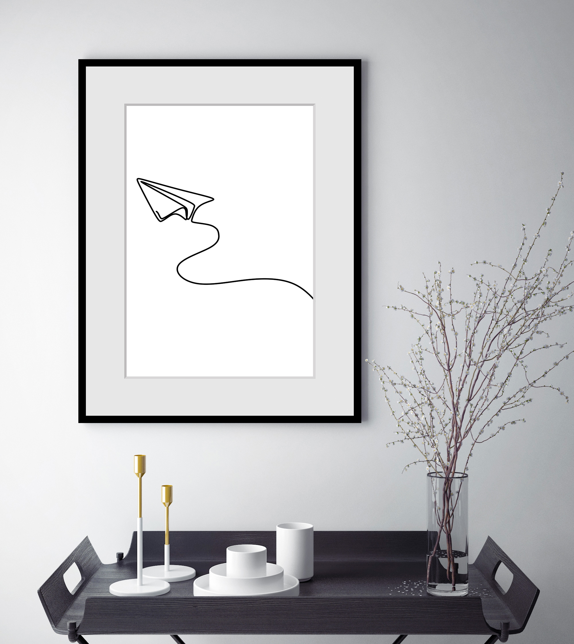 queence Bild »Papier Flugzeug«, Flugzeuge-Kunst-Schwarz-Weiß, HD Premium Poster-Druck inkl. Holzrahmen