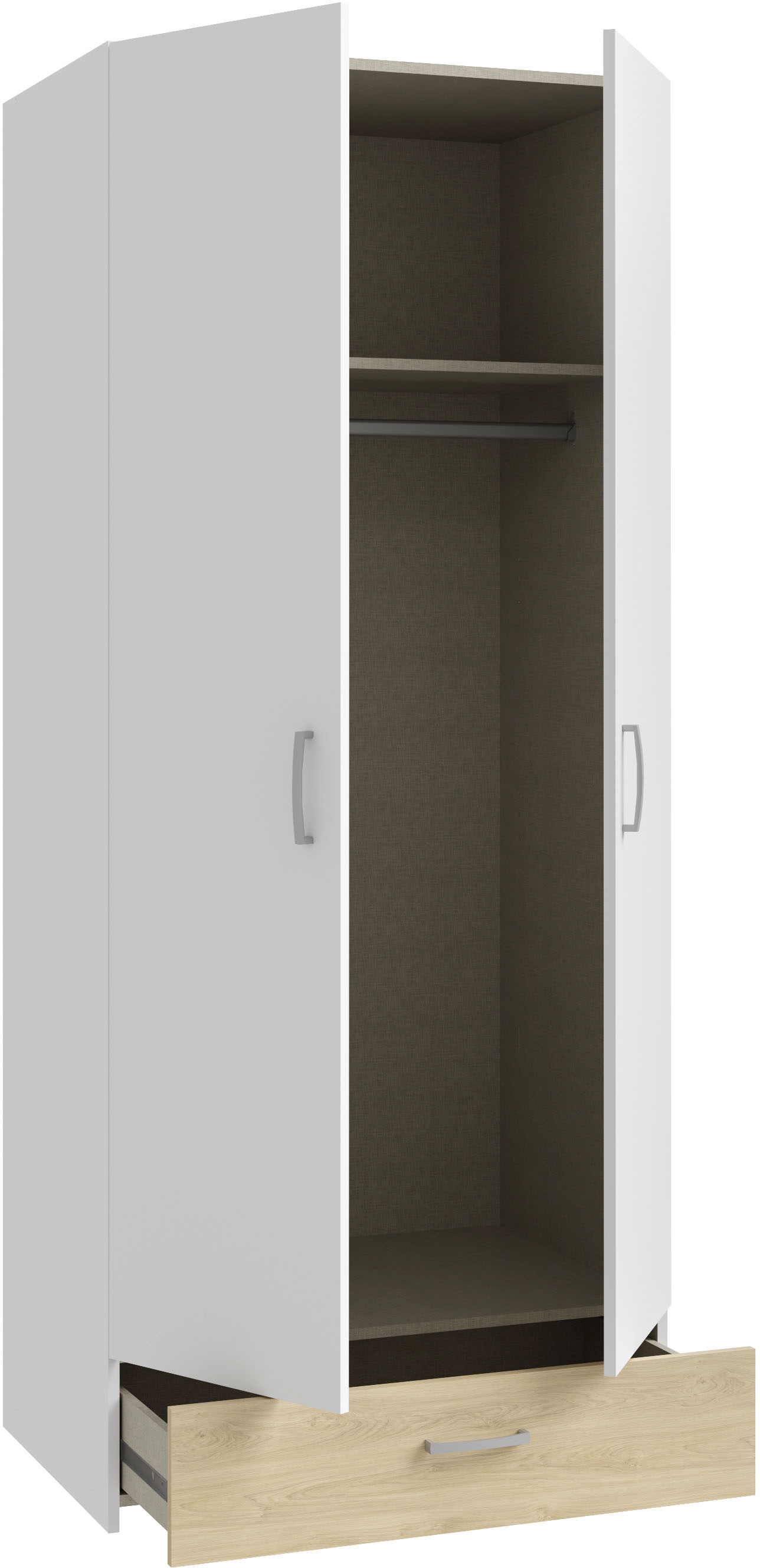 FORTE Kleiderschrank »Econobox« Drehtürenschrank, zeitloses Design mit alufarbigen Griffen.