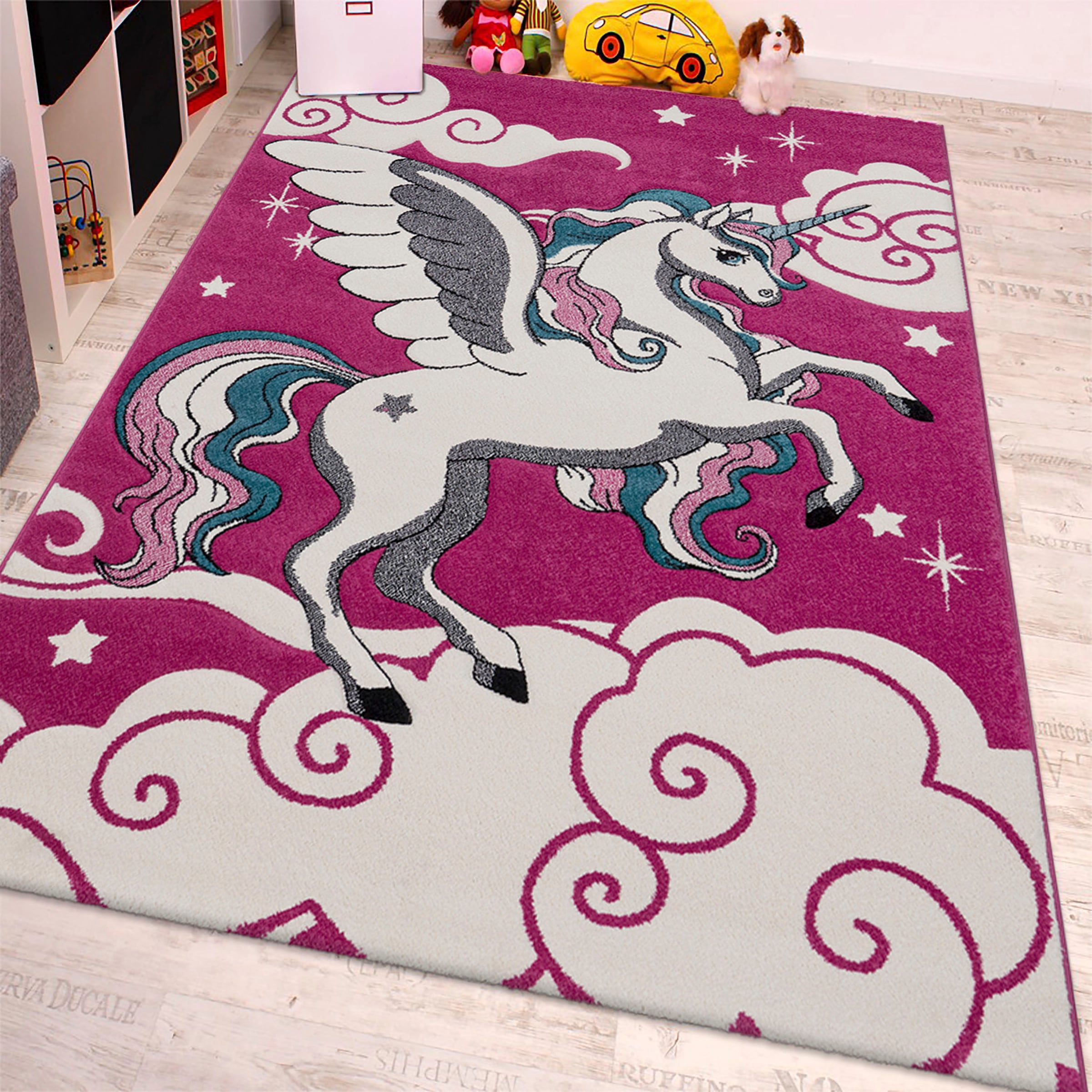 Paco Home Kinderteppich »Diamond 640«, rechteckig, 16 mm Höhe, 3D-Design, Motiv Einhorn & Sterne, Kinderzimmer