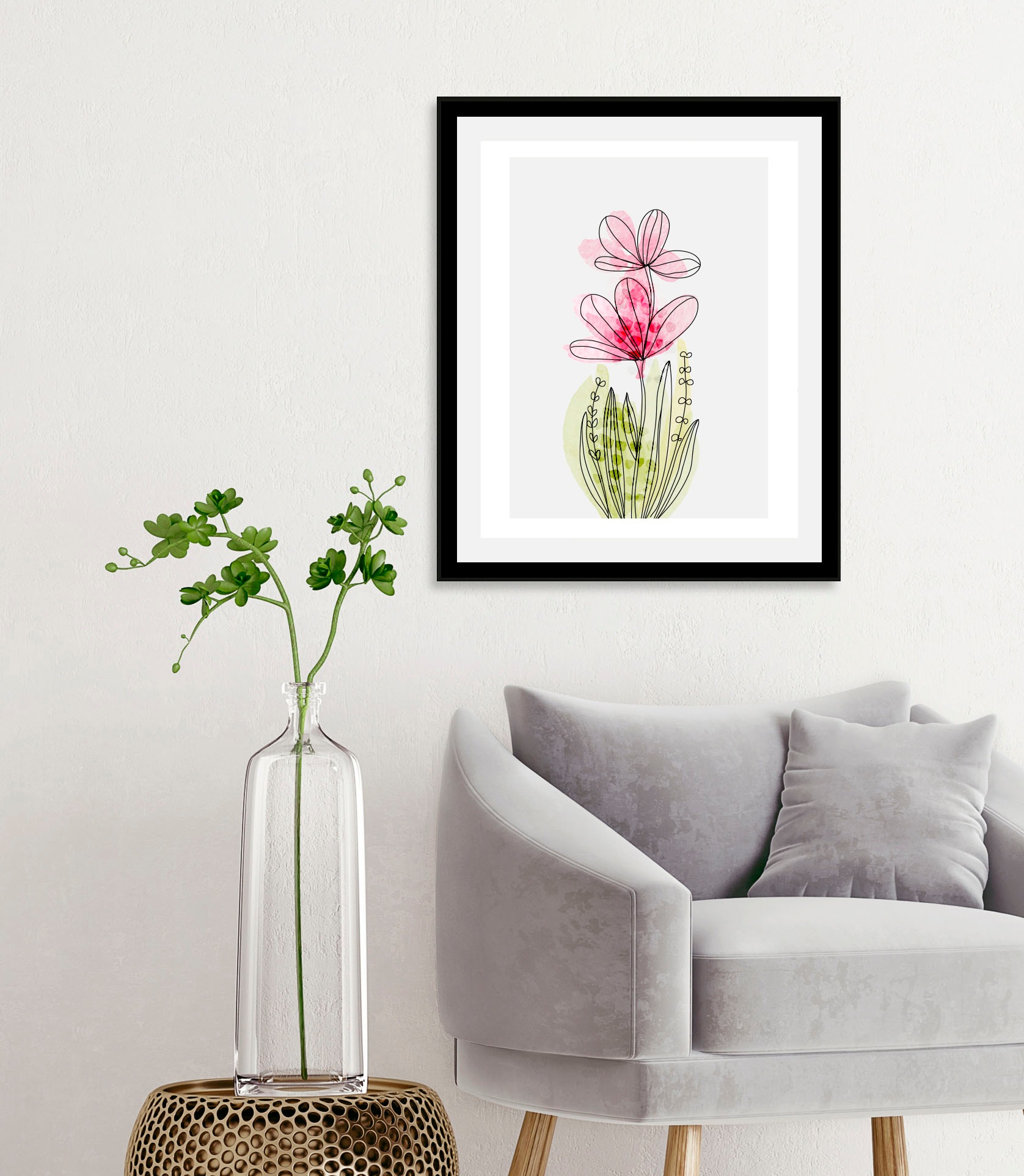 queence Bild »Aquarell Blume Pink«, Blumen-Blumenbilder-Pflanzen-Pflanzenbi günstig online kaufen