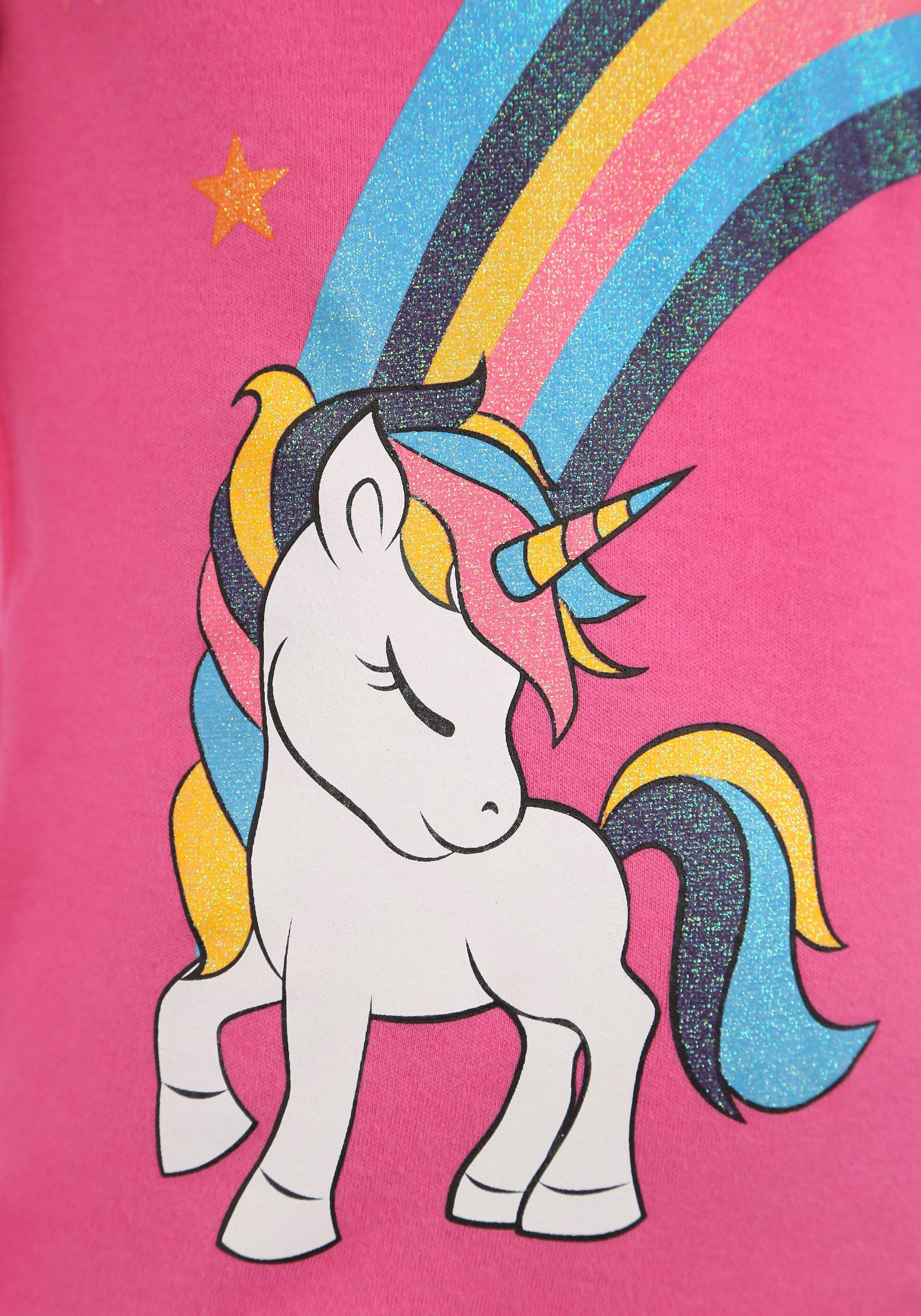 Regenbogen«, Glitzerdruck %Sale Langarmshirt »EINHORN jetzt KIDSWORLD im mit