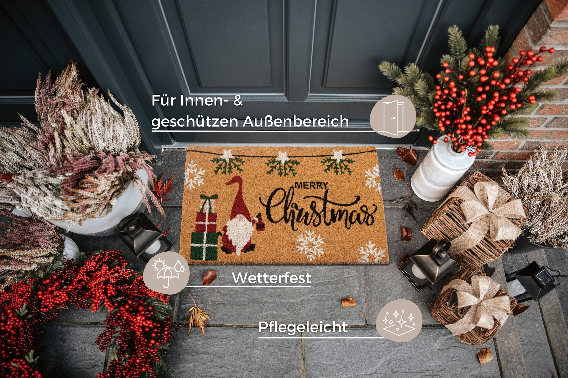 HANSE Home Fußmatte »Kokos Merry Christmas Gifts«, rechteckig, 15 mm Höhe, Schmutzfangmatte, Rutschfest, Outdoor, Weihnachten, Kokosmatte, Flur