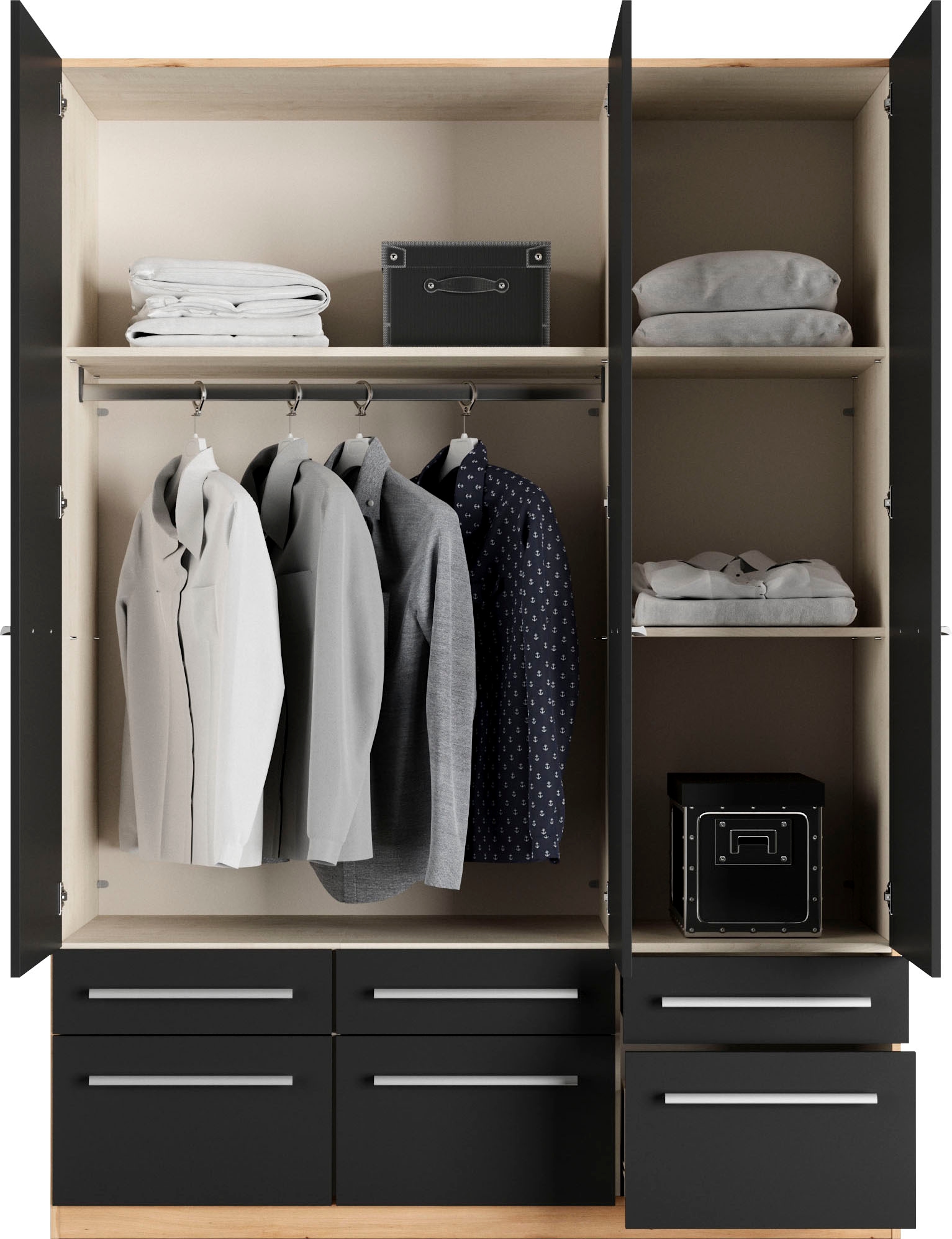 priess Kleiderschrank »Schrank Garderobe Wäscheschrank Barcelona in 5 Breiten«, viel Stauraum, geräumige Schubkästen, mit Spiegel, MADE IN GERMANY