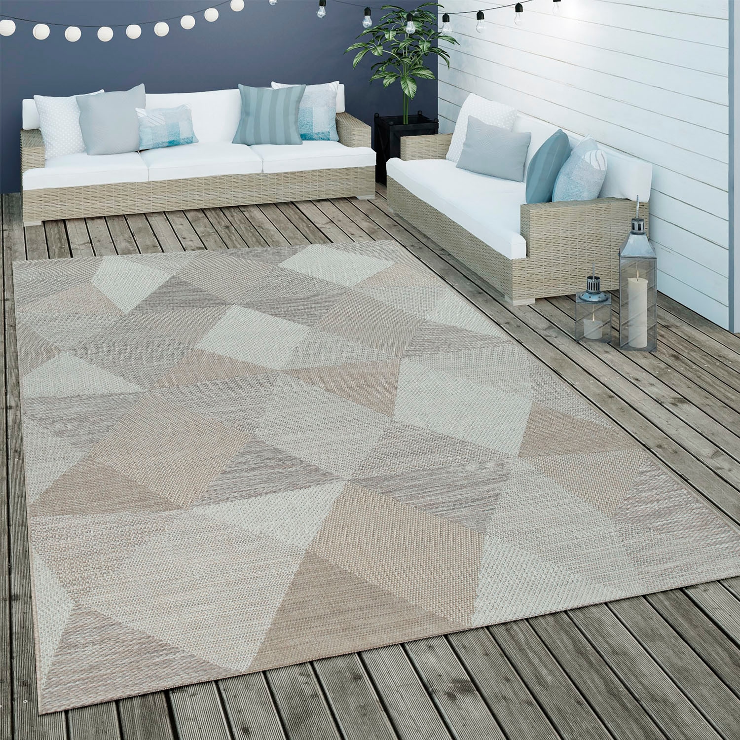 Paco Home Teppich »Kortrijk 743«, rechteckig, 4 mm Höhe, Flachgewebe, modernes Design, Pastell-Farben, In- und Outdoor geeignet