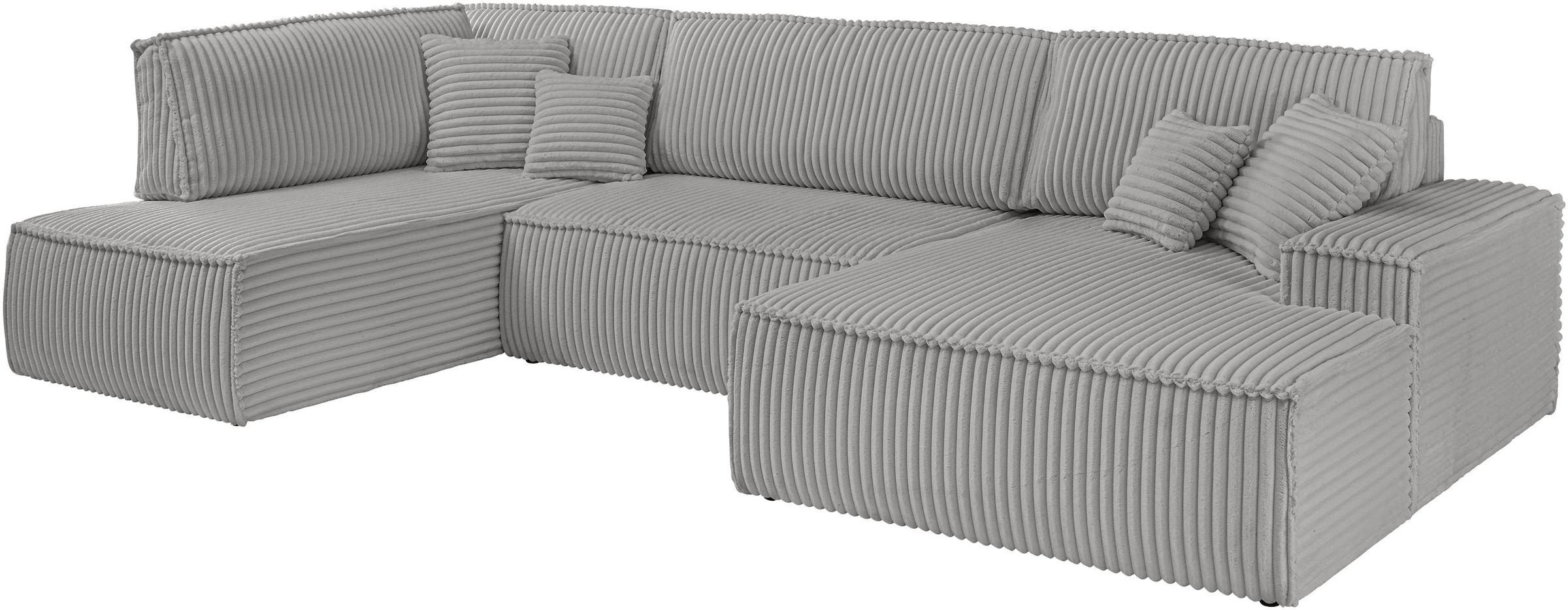 andas Wohnlandschaft »FINNLEY U-Form XXL 329 cm, Schlafsofa, Schlaffunktion m. Bettkasten«, (194/139 cm), Bouclé, Struktur und Cord