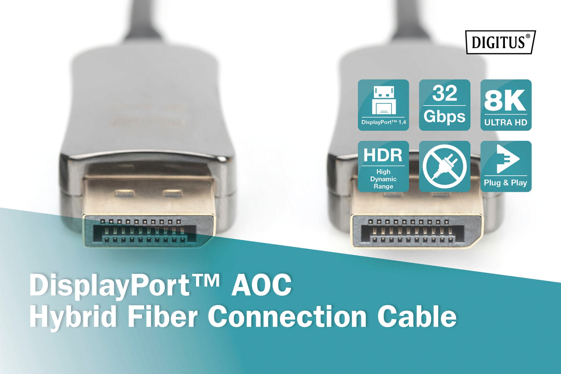 Digitus SAT-Kabel »DisplayPort™ AOC Hybrid Glasfaserkabel, UHD 8K«, DisplayPort, 1500 cm