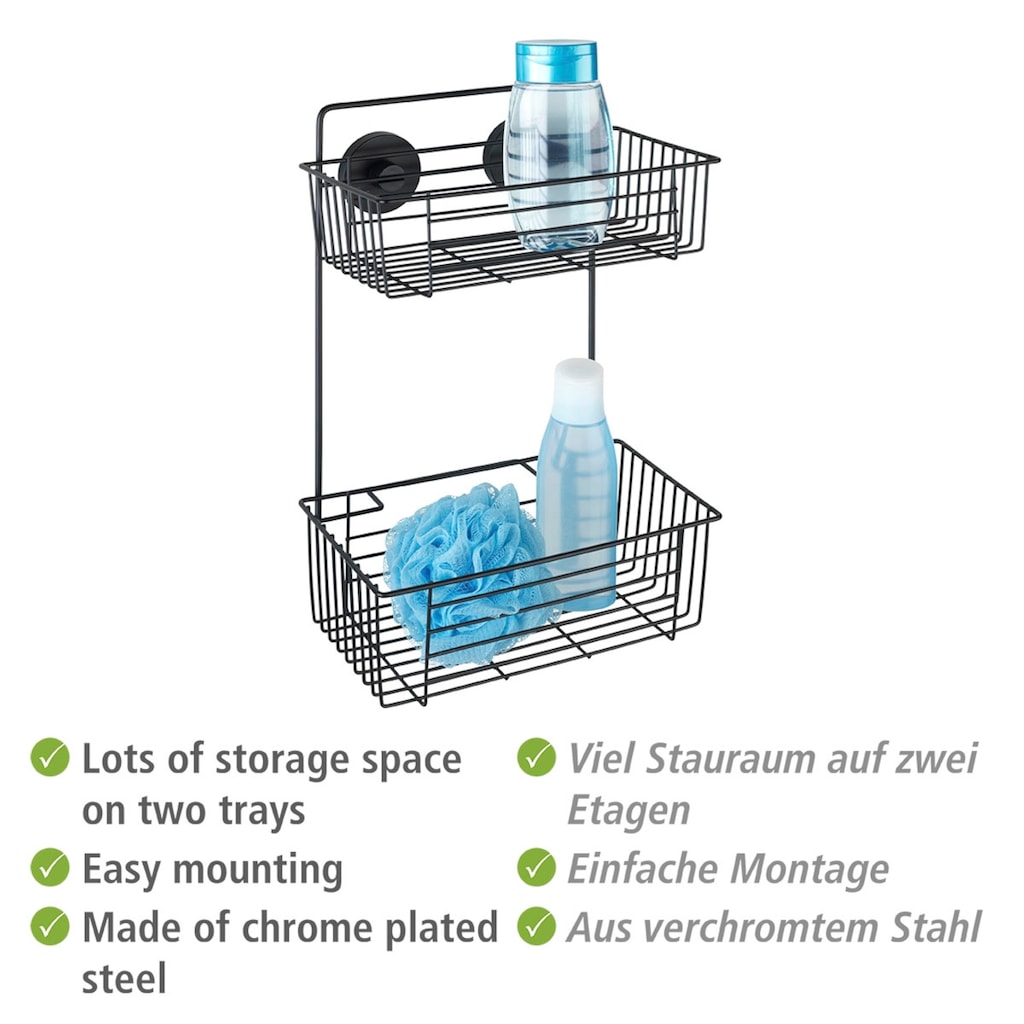 WENKO Duschregal »Vacuum-Loc® Wandregal 2 Etagen Bari Schwarz«