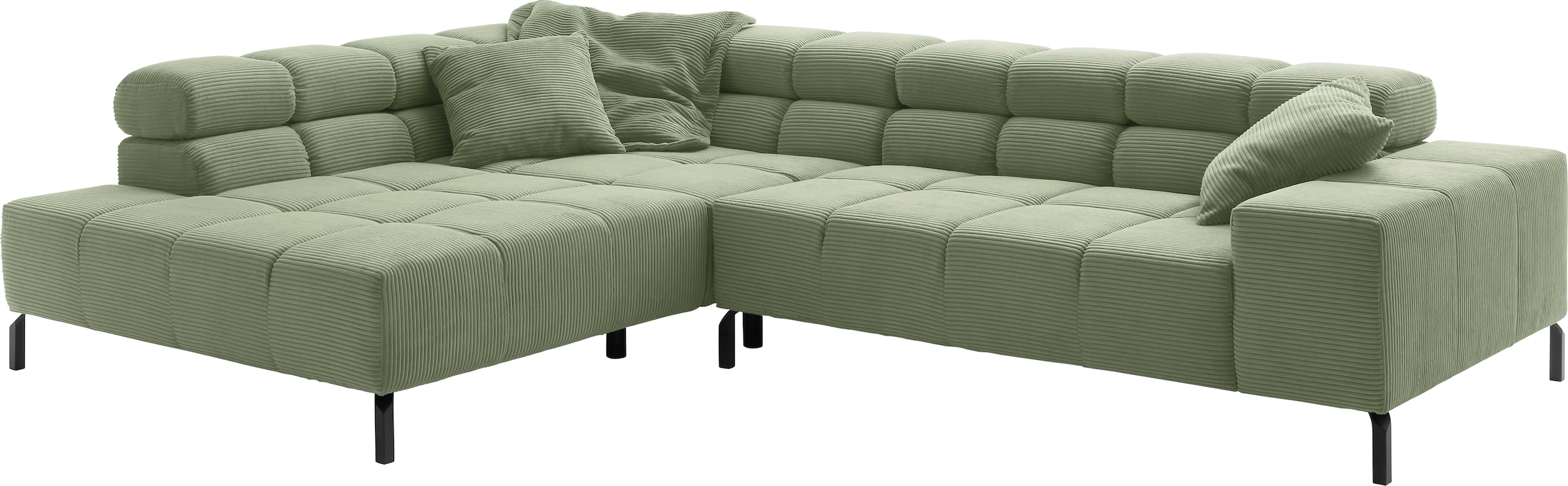INOSIGN Ecksofa »Ancona New, wahlweise motorische Sitztiefenverstellung, auch in Cord«, feine Steppung, mit Kopfteilverstellung, 3 Zierkissen, L-Form