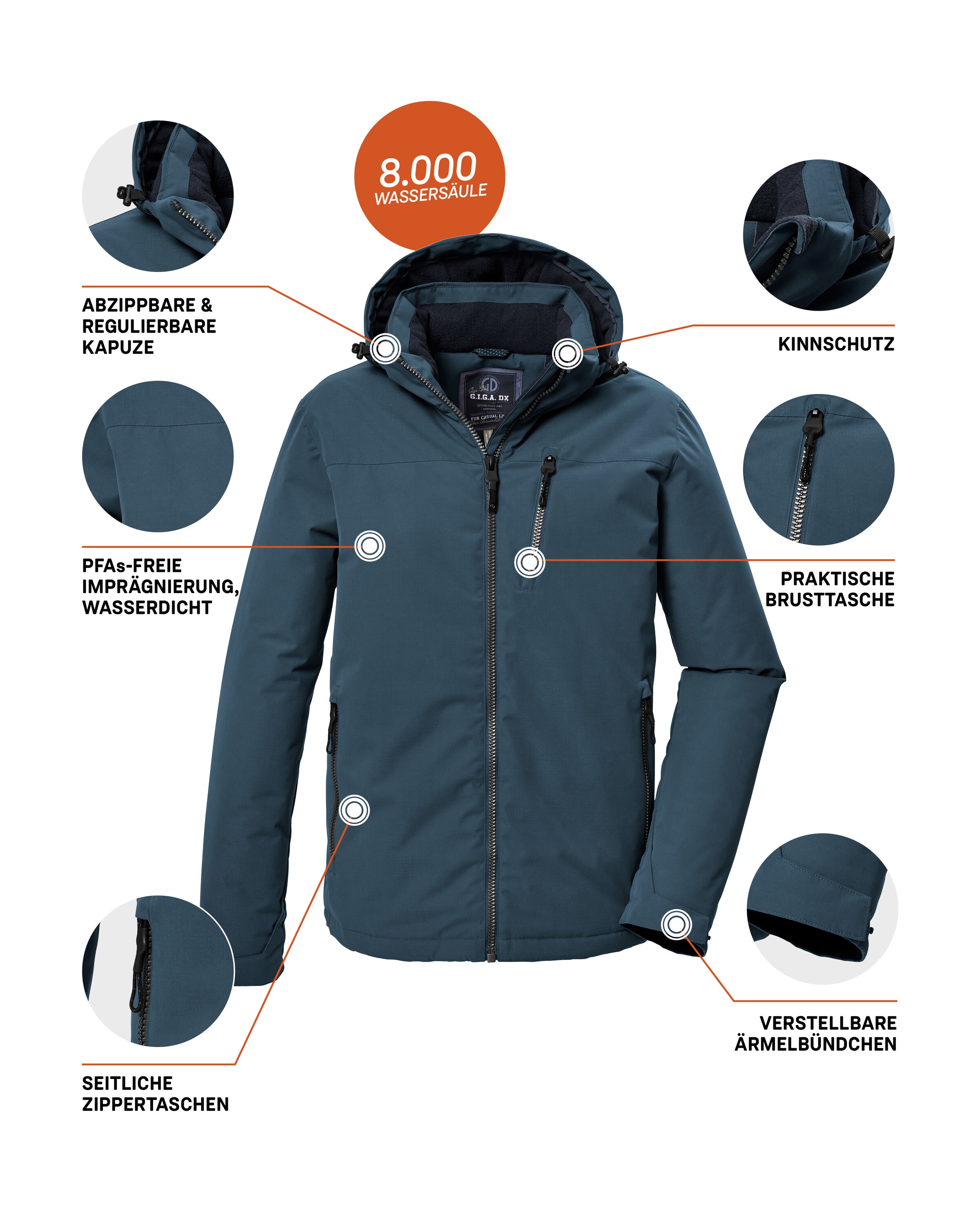 G.I.G.A. DX by killtec Funktionsjacke »GW 64 MN JCKT«, Wasserfeste, atmungsaktive Winterjacke mit verstellbarer Kapuze