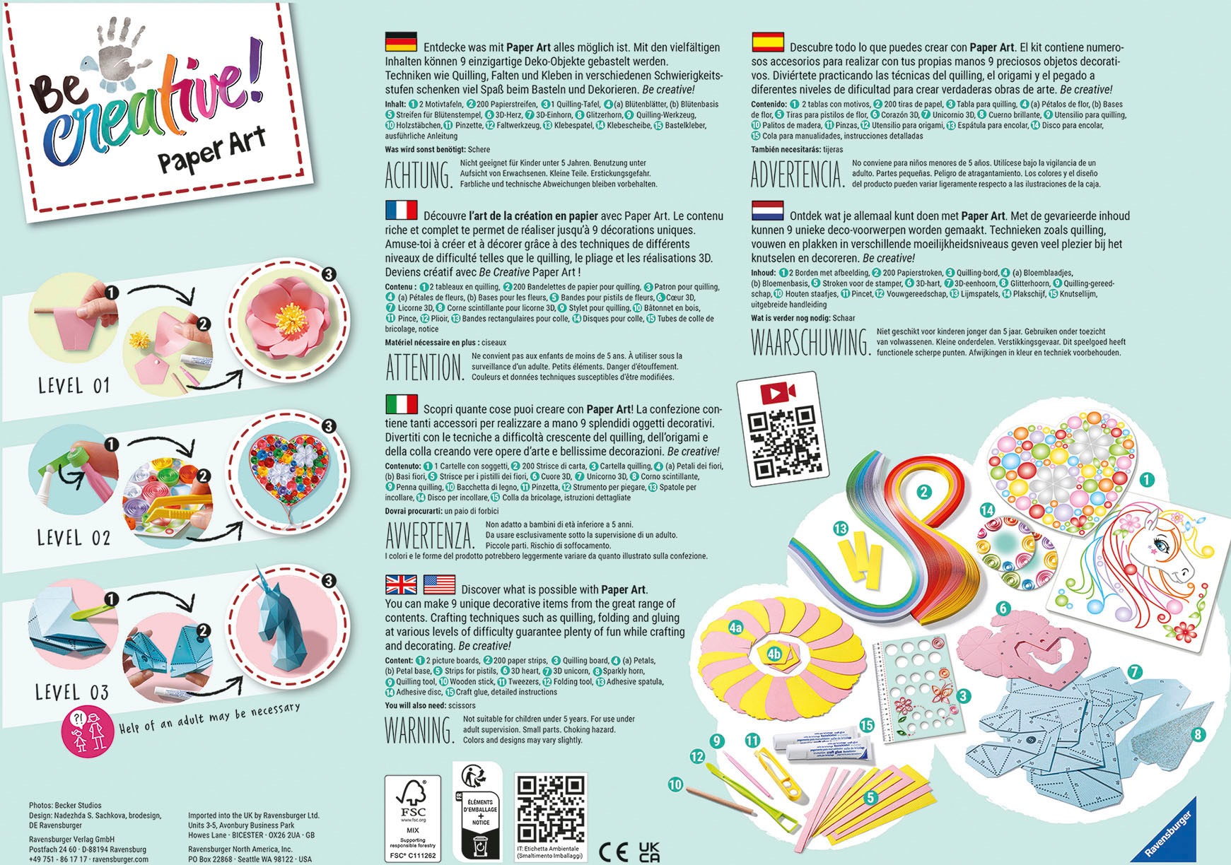 Ravensburger Kreativset »Paper Art Flowers & Unicorn«, Made in Europe